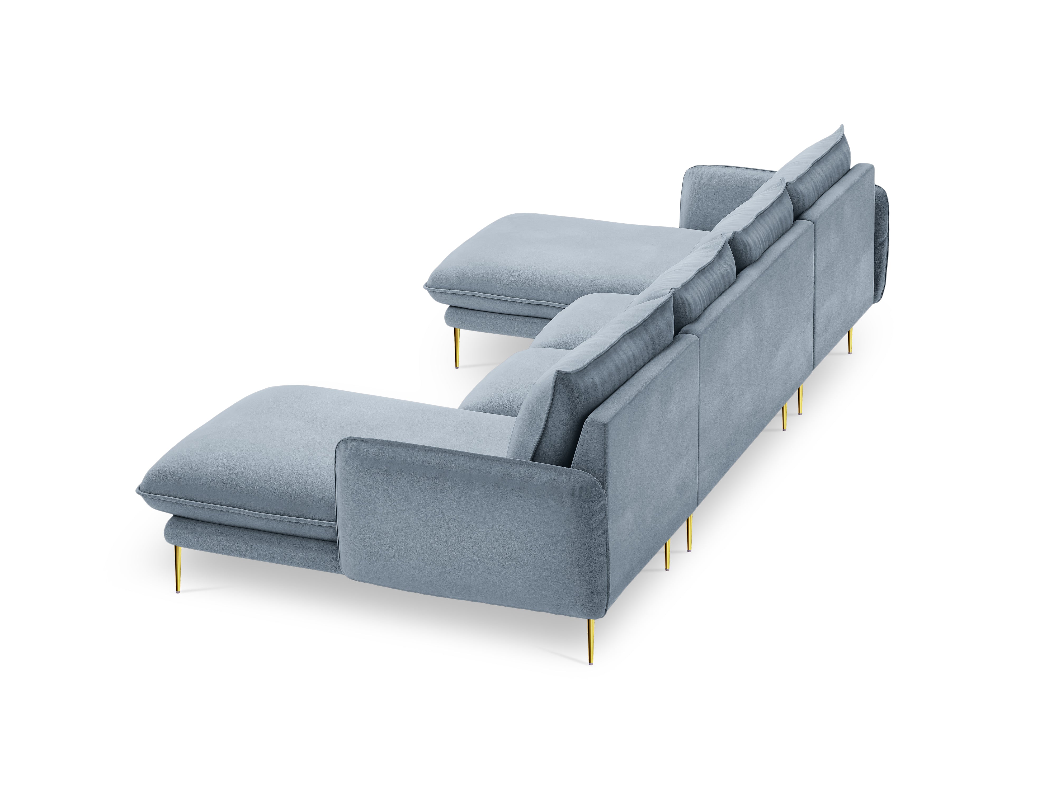 VIENNA Light Blue Velvet 6-Seater Panoramic Sofa with Gold Base