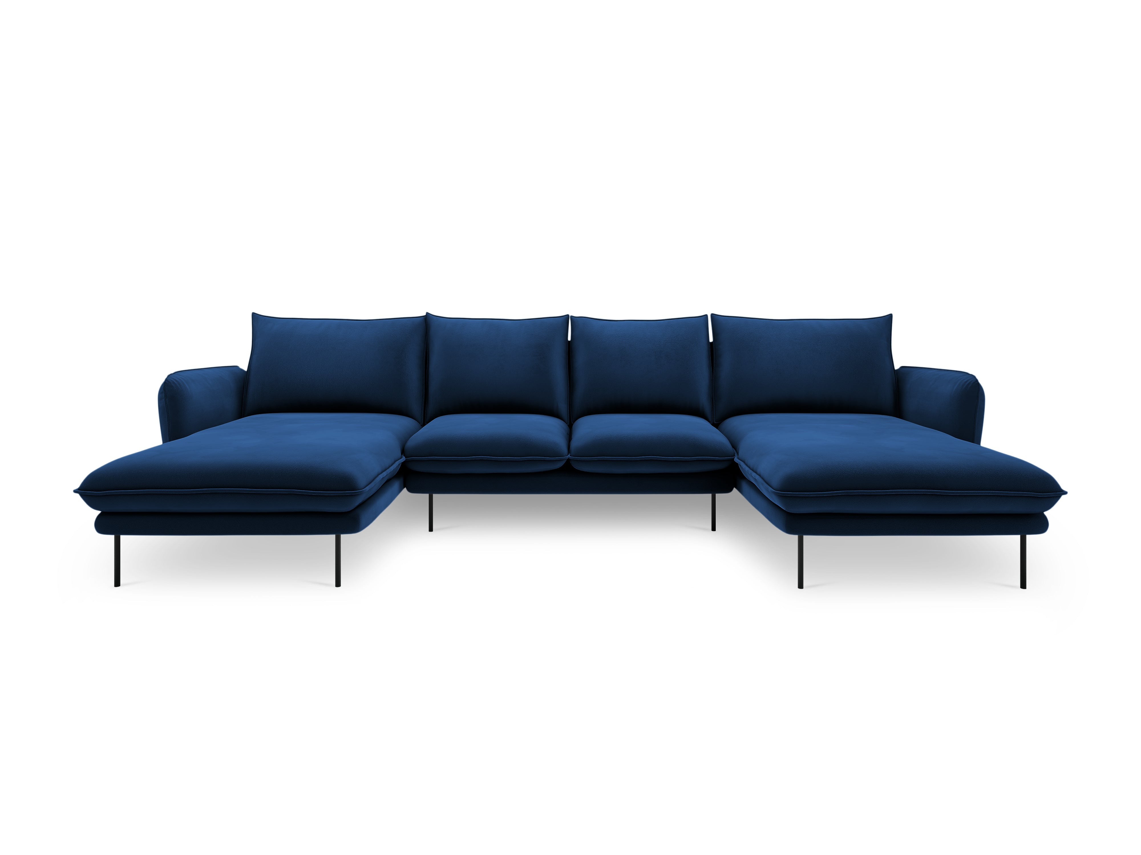 VIENNA Royal Blue Velvet 6-Seater Panoramic Sofa with Black Base