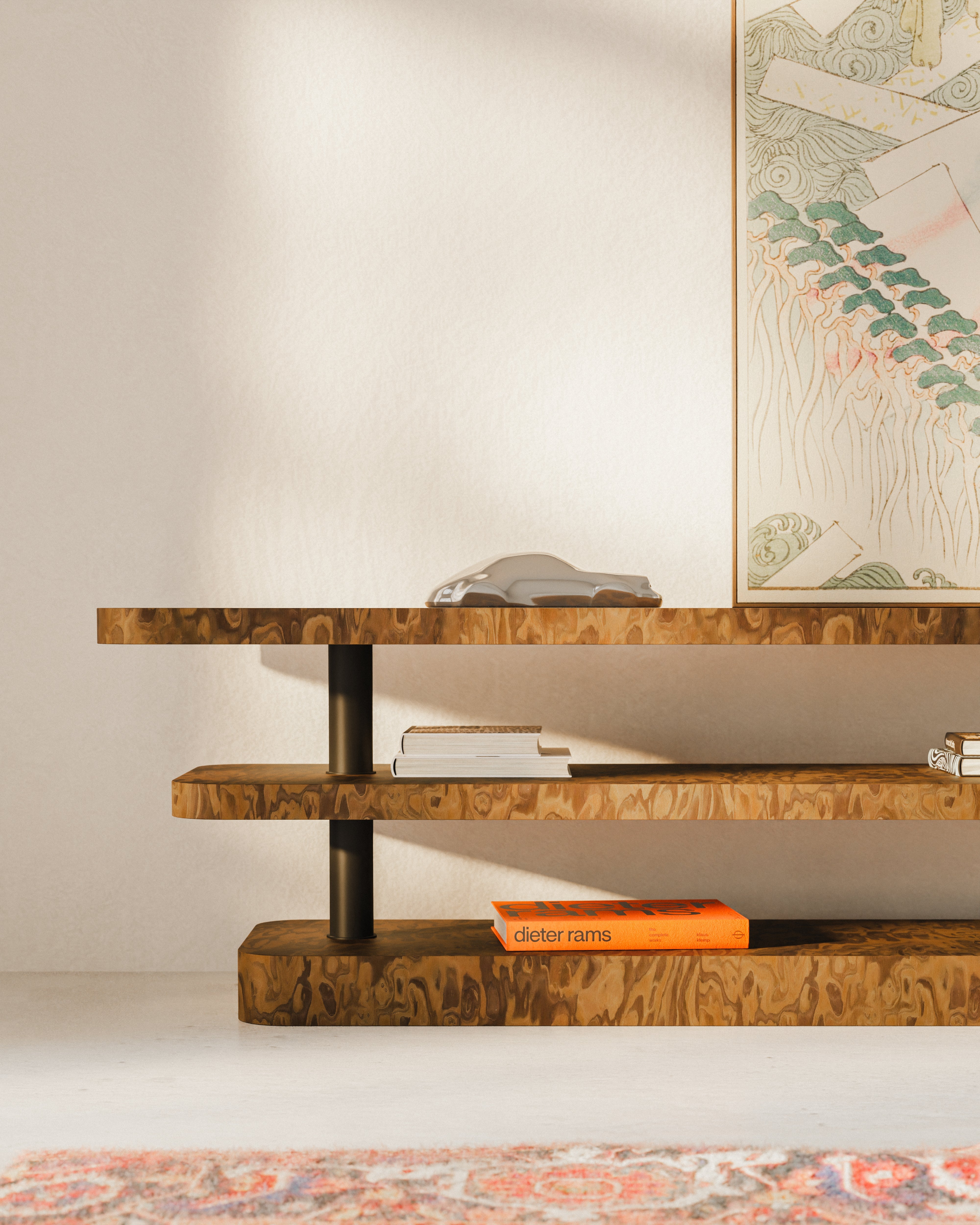 RTV Cabinet REL California Burl Veneer with Black Elements