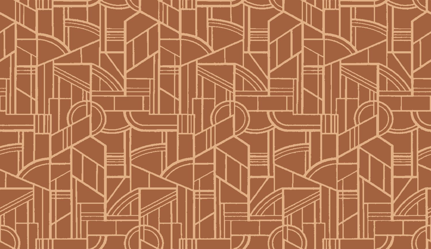 Textielbehang met geometrisch art deco motief REIMS - TERRE DE SIENNE terracotta met goud