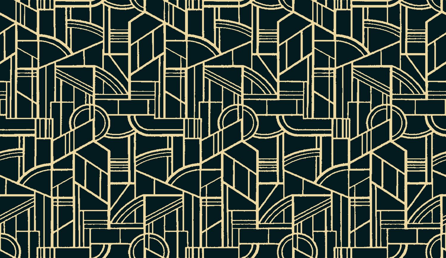 Textielbehang met geometrisch art deco motief REIMS - NOIR DE LUNE zwart met goud