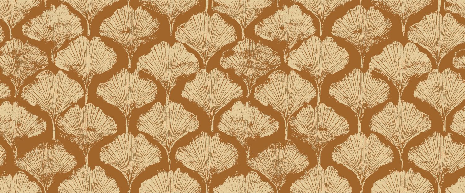 Metallic textile wallpaper with a tree plant motif YINKUO - AMBRE brown with gold
