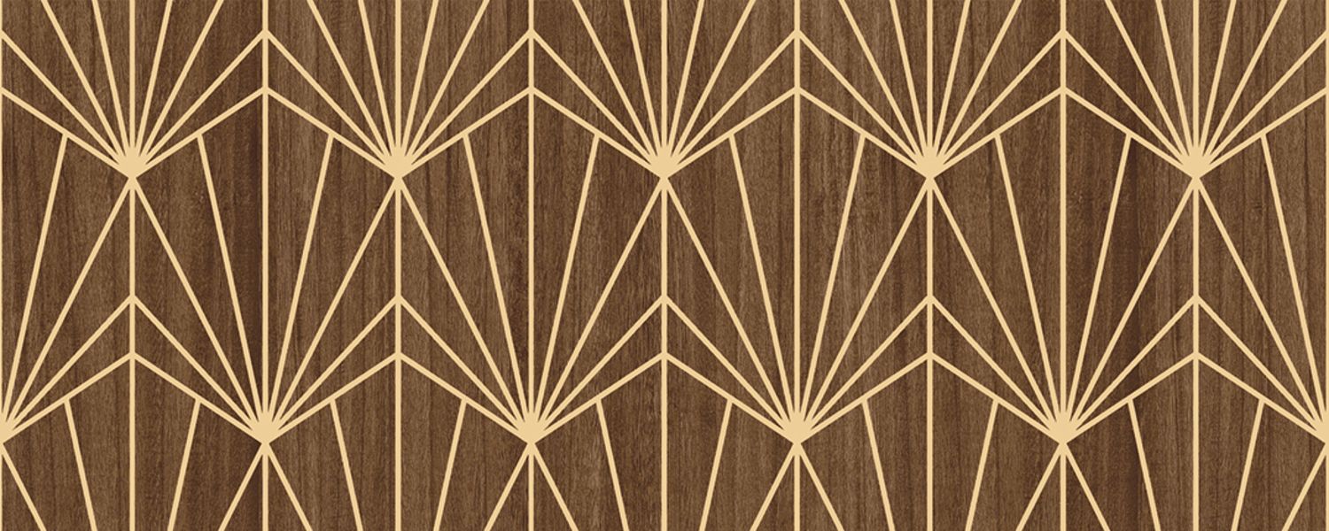 Geweven behang met geometrisch art deco patroon MYTHIQUE - DONKER EIK bruin eikenhout