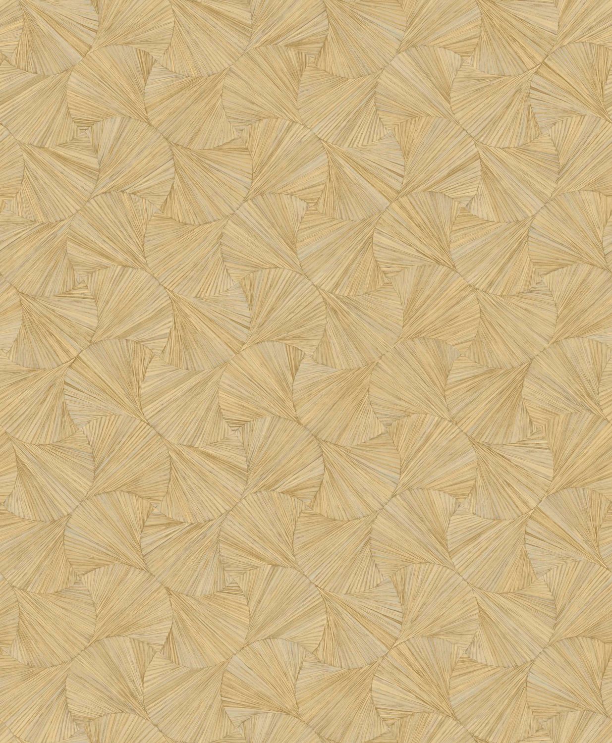 Geometrische structuurbehang met plantmotief van bladeren LOMBOK - PAILLE strogeel
