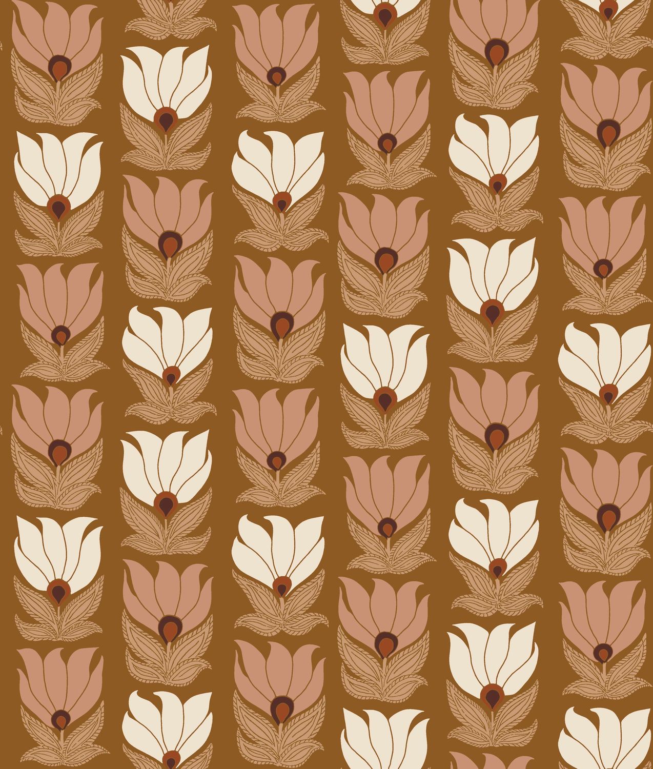 Behang met bloemenmotief DAUPHINE - AMBRE/NUDE bruin met wit en roze