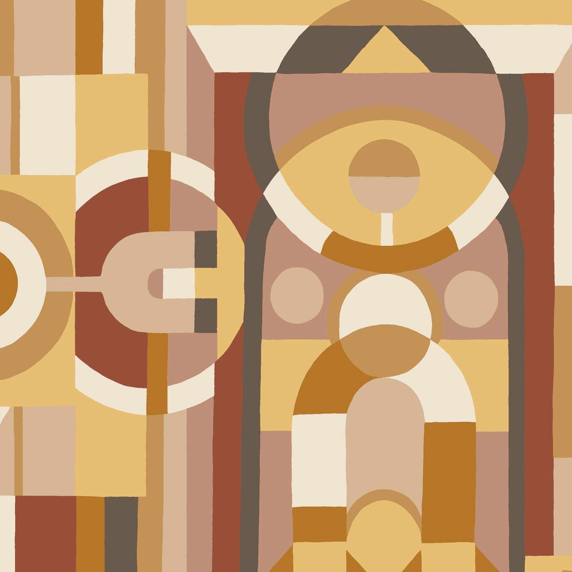 Behang met geometrisch glas-in-loodmotief VITRAIL - VANILLE/TERRACOTTA vanille met terracotta