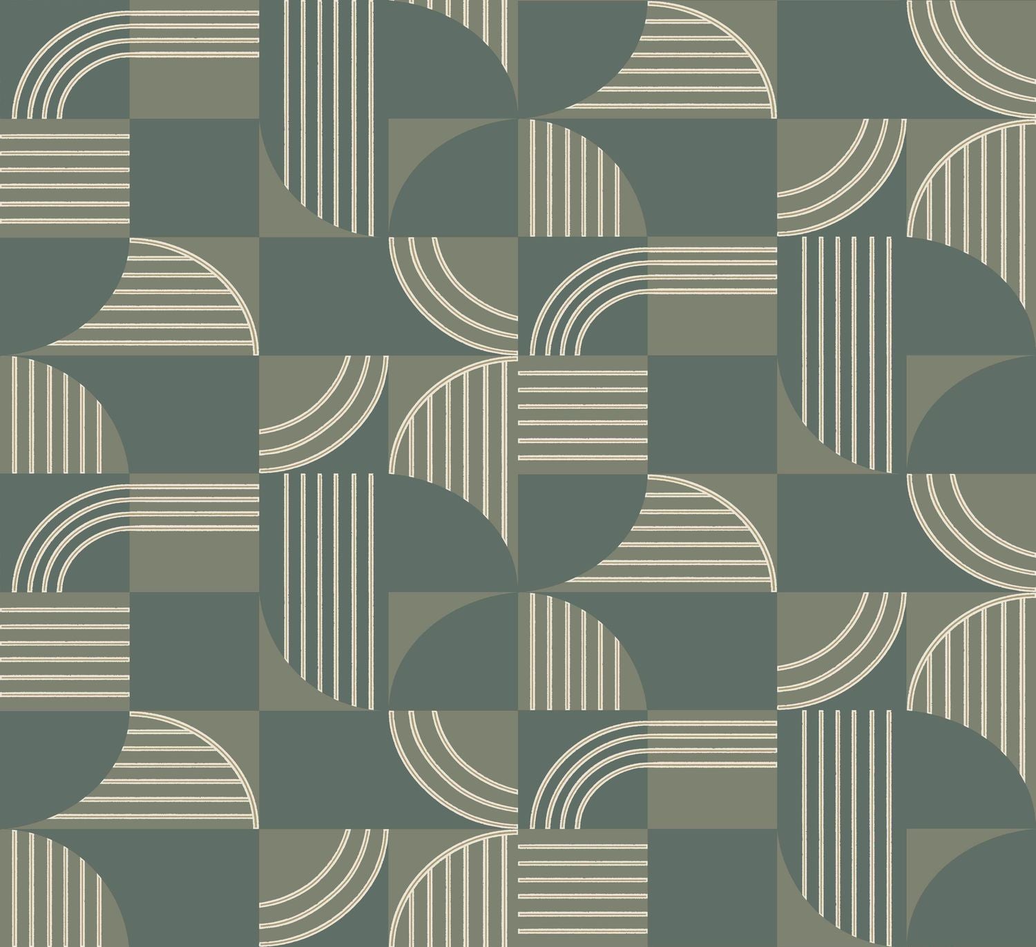 Non-woven wallpaper with a geometric pattern ANNÉES 30 - SEA GREEN gris vert