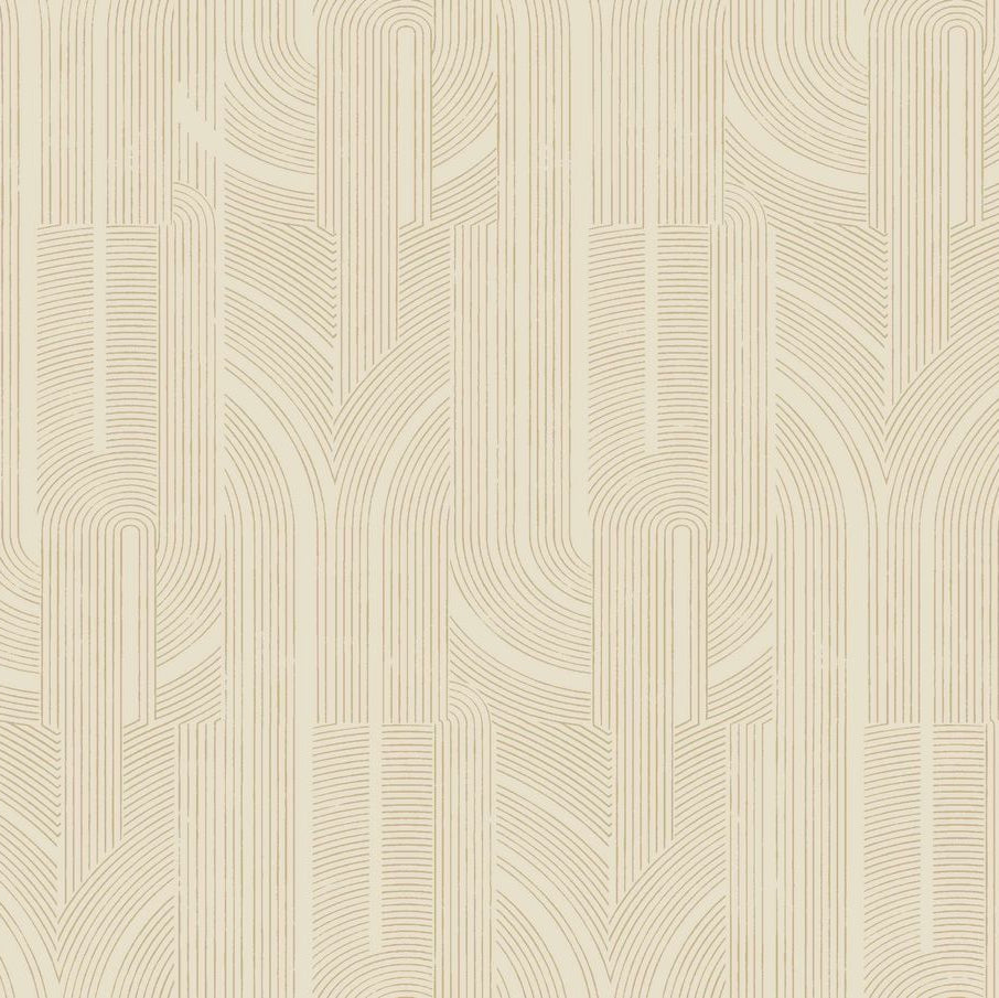 Metallic behang met geometrisch lijnpatroon PORTE DORÉE - SABLE/DORÉ beige met goud