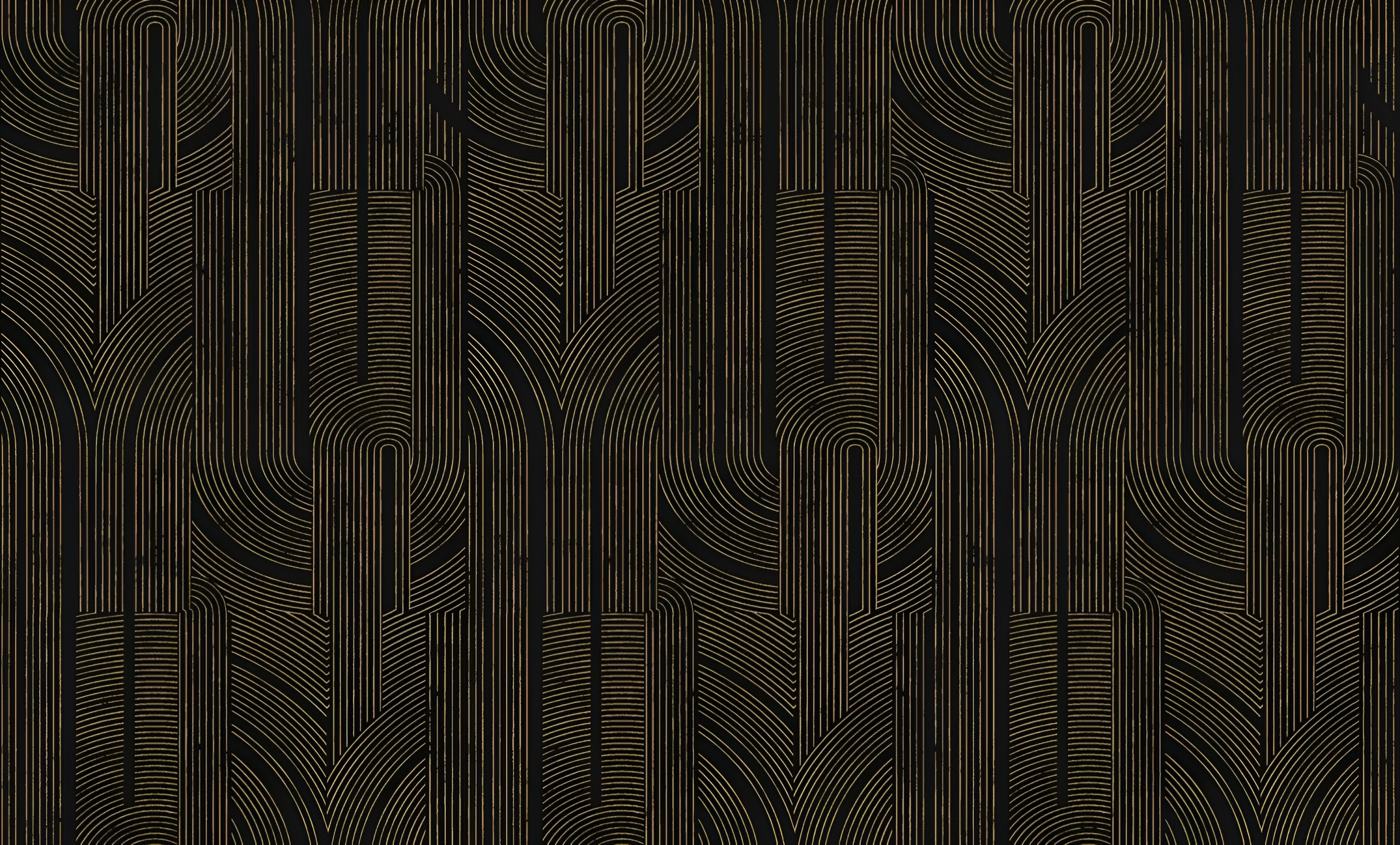 Metallic wallpaper with a geometric striped pattern PORTE DORÉE - BLACK/GOLD black with gold