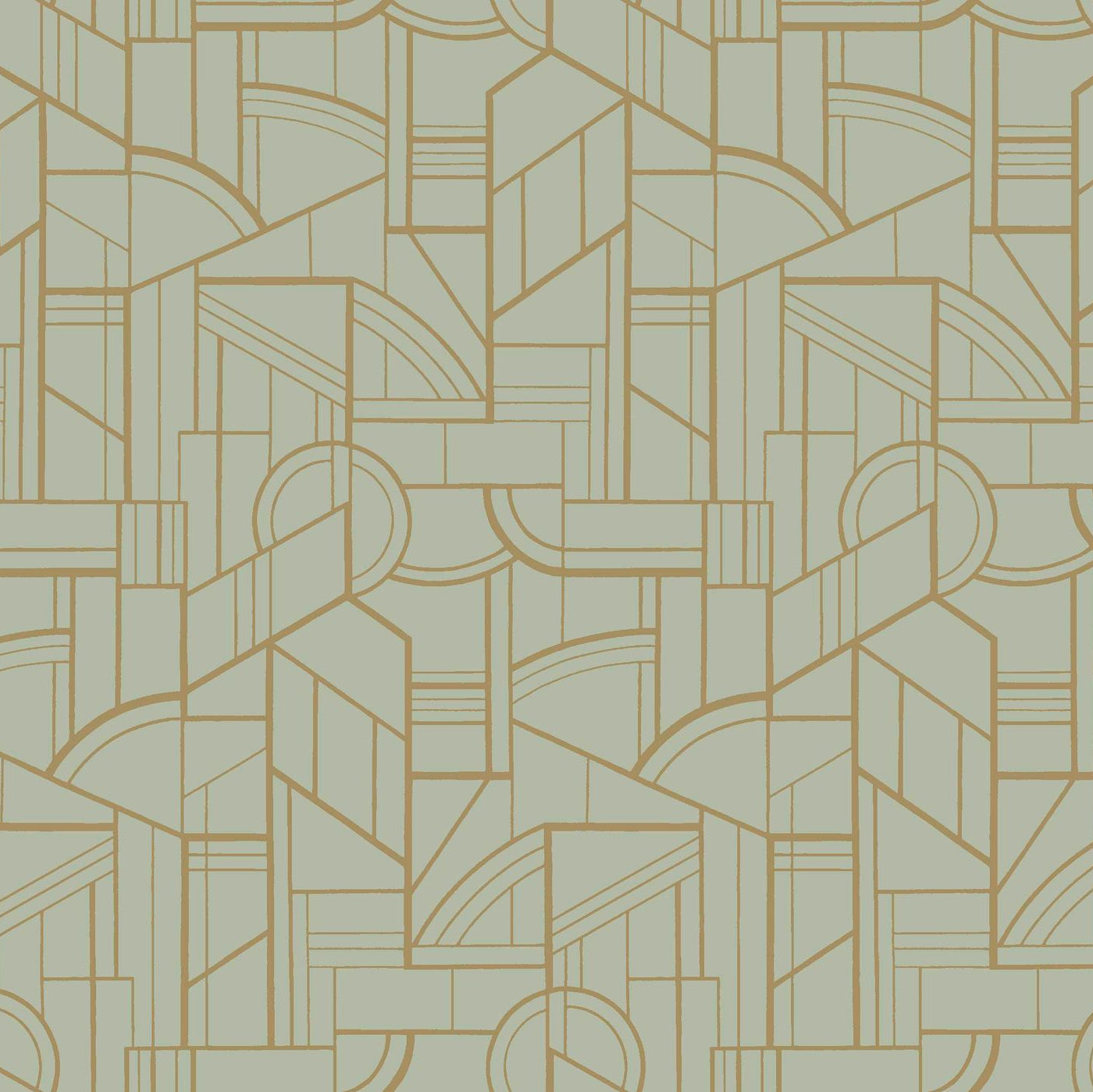 Metallic wallpaper with geometric pattern CINÉTIQUE - AQUA GREEN/GOLD