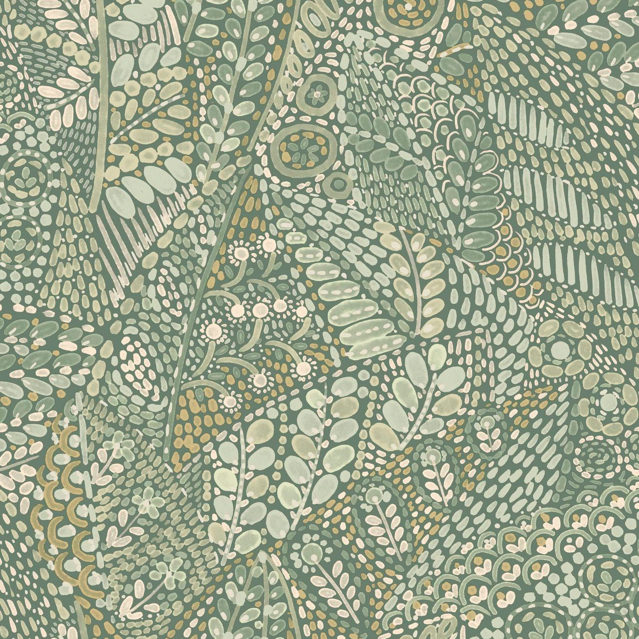 Behang met plantmotief bladeren TALAVERA - CÉLADON/AMANDE groenachtig met amandel