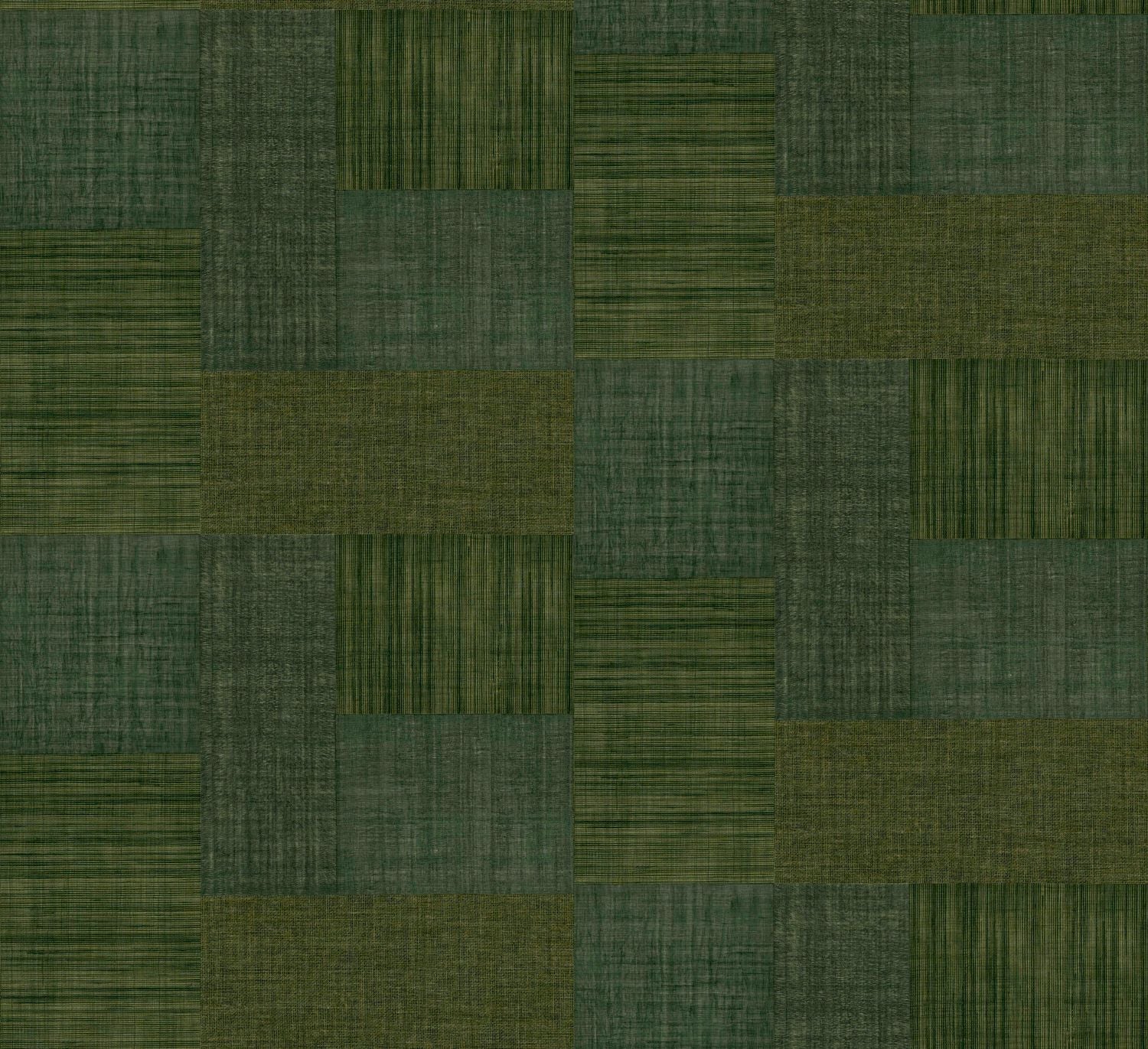 Geometric Structural Wallpaper Patchwork Imitating Fabric MESTIZO - VERT FORÊT Forest Green