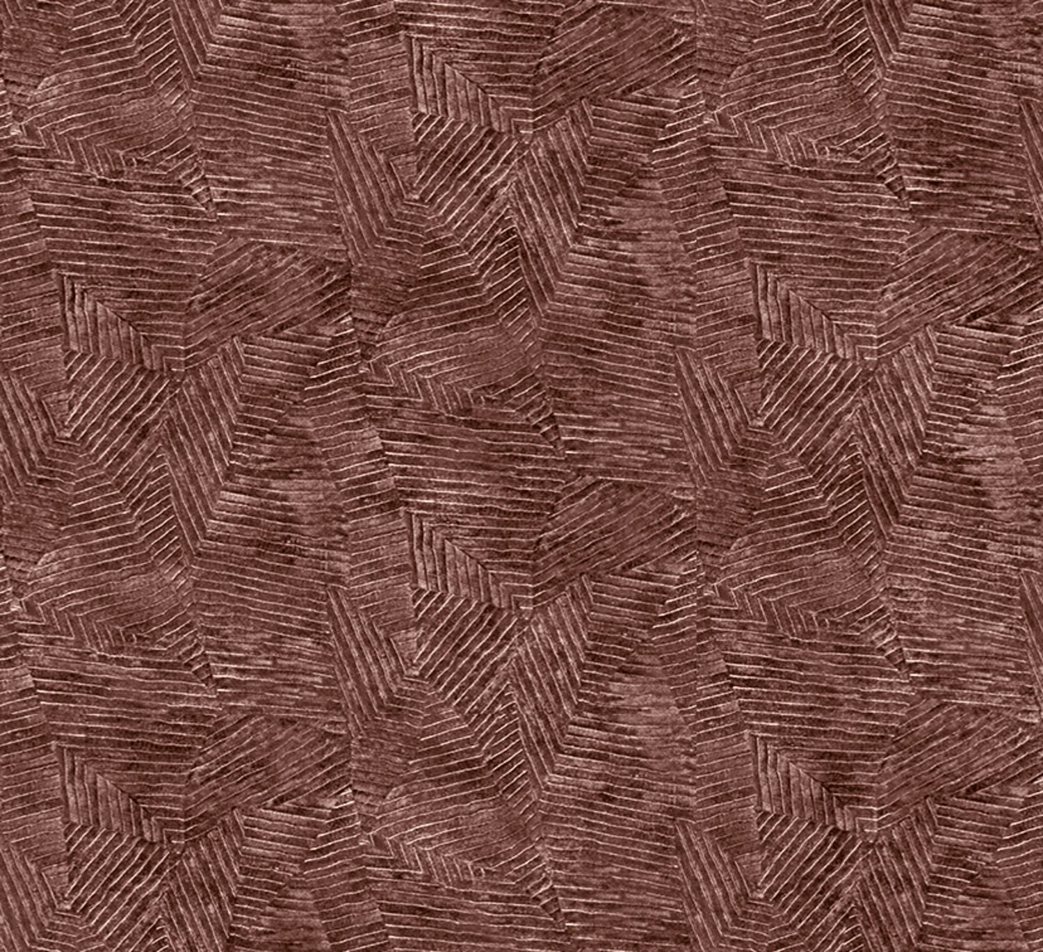 Metallic wallpaper with geometric leaf pattern LORE - TERRACOTTA/DORÉ terracotta