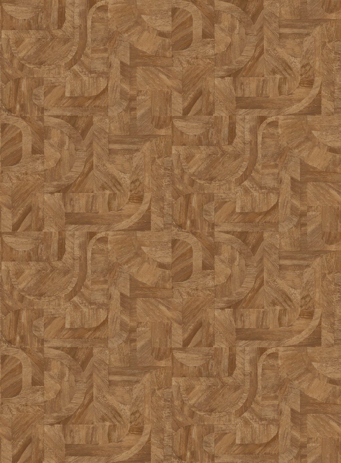 Geometric Wood-Effect Textured Wallpaper with Mosaic Pattern INTARSIA - TERRE DE SIENNE Copper