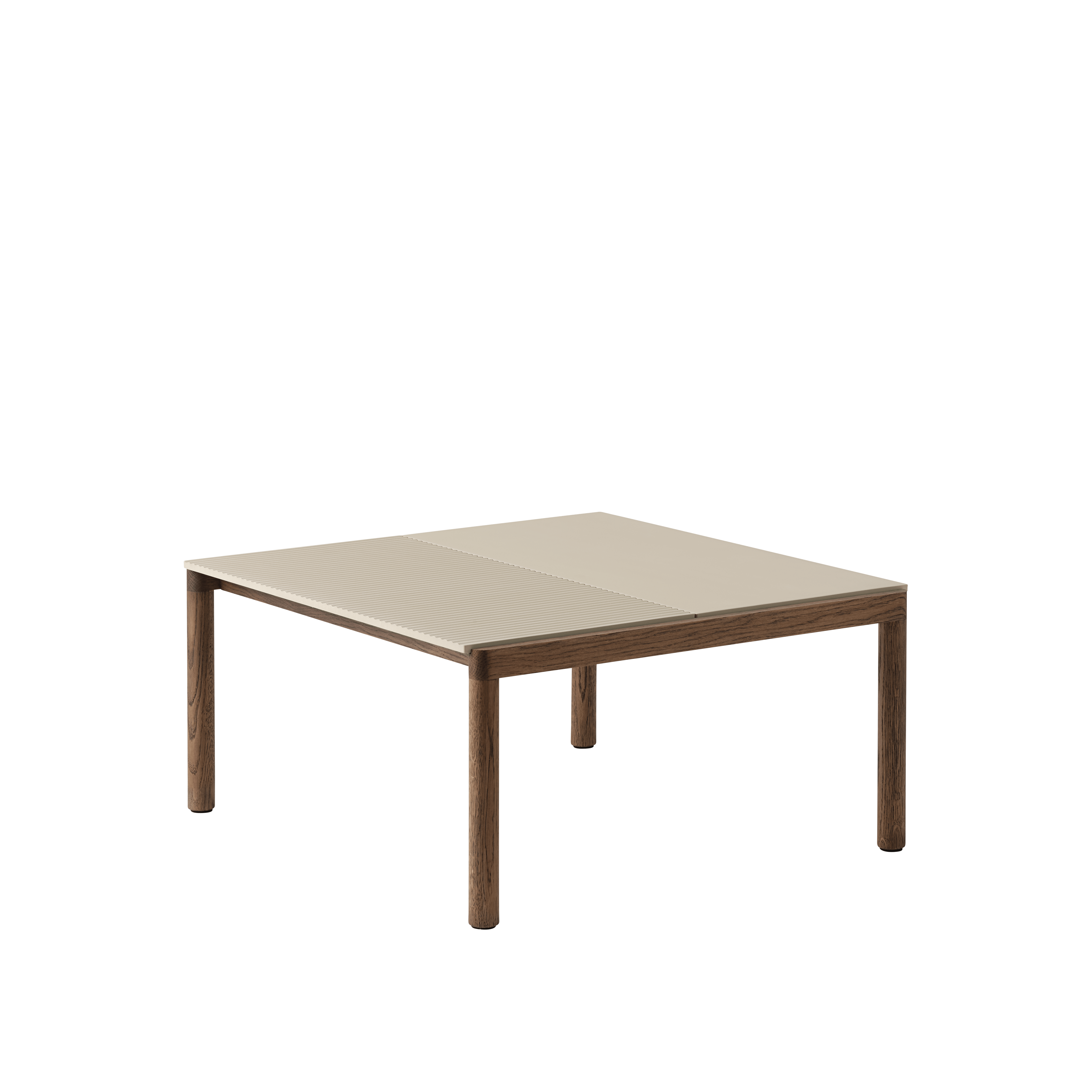 Salontafel COUPLE zandkleurig met een donkere eiken basis