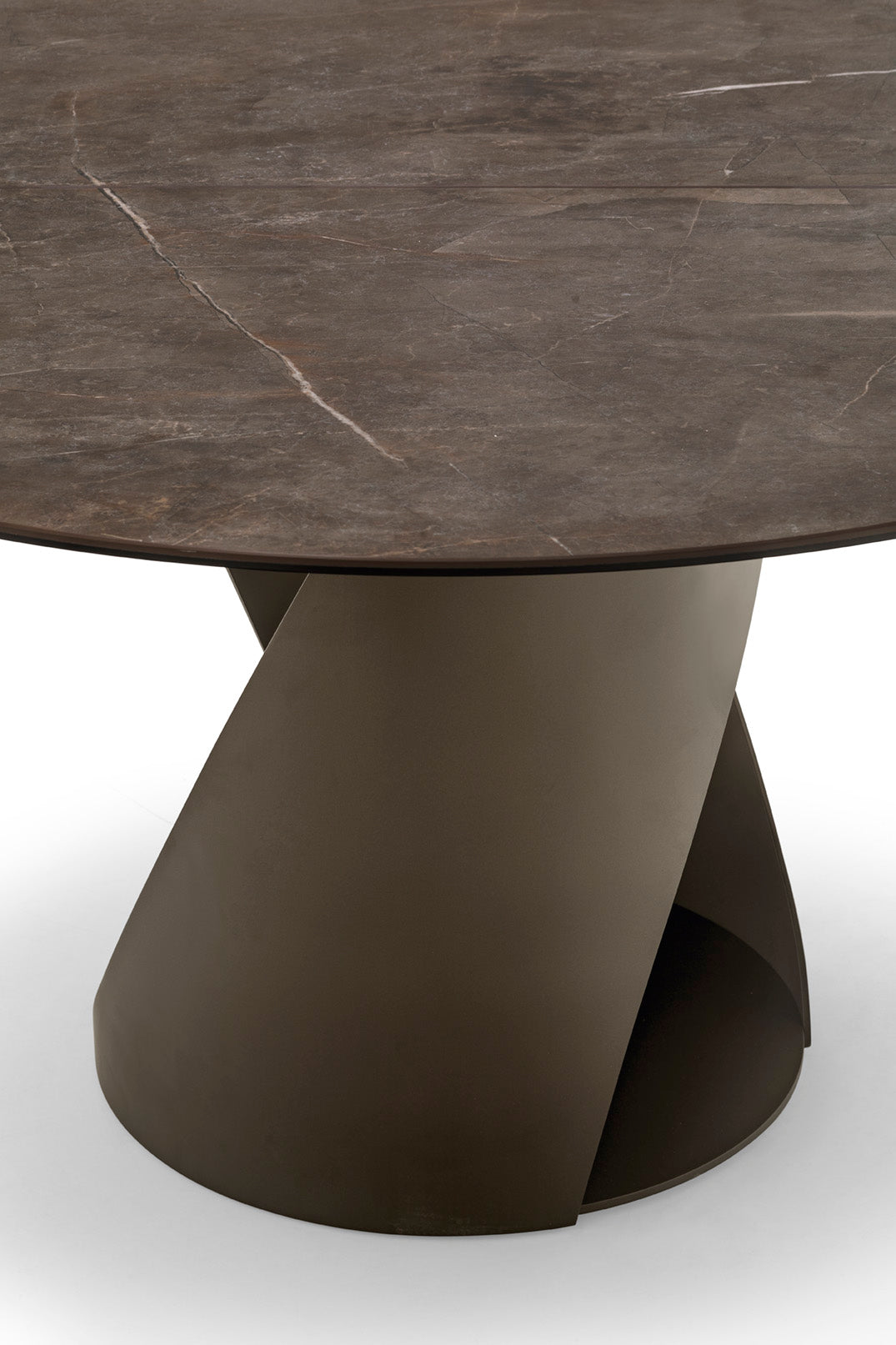 Round extendable table CYCLONE with brown top and brown base