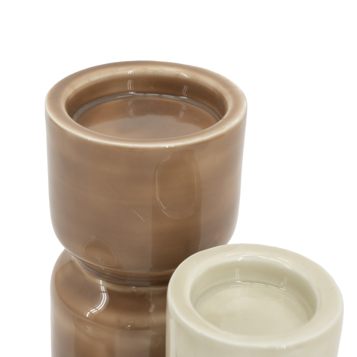 ROANY DUO kaarsenhouder set bruin met wit en beige