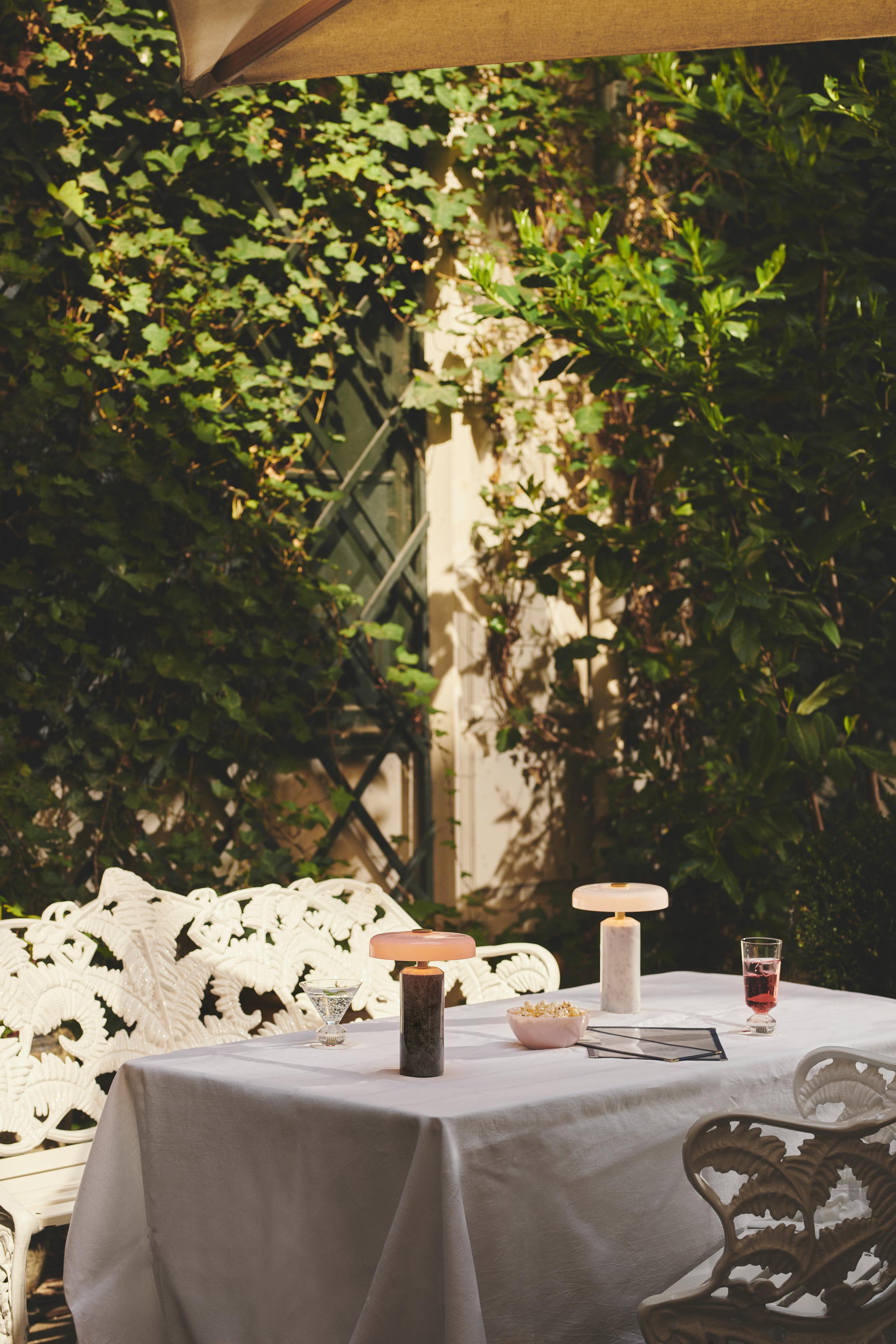 Portable lamp TRIP silver marble with pink glass