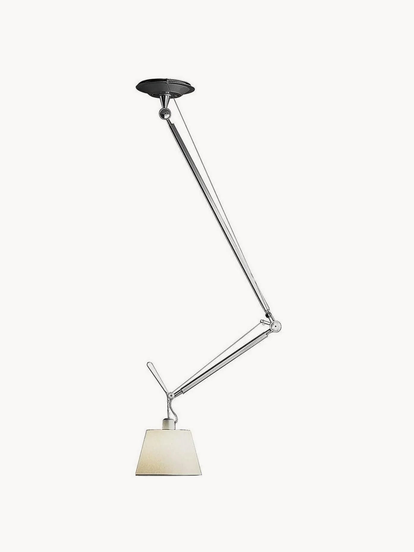 Verstelbare hanglamp TOLOMEO DECENTRATA met pergaminen kap en aluminium arm
