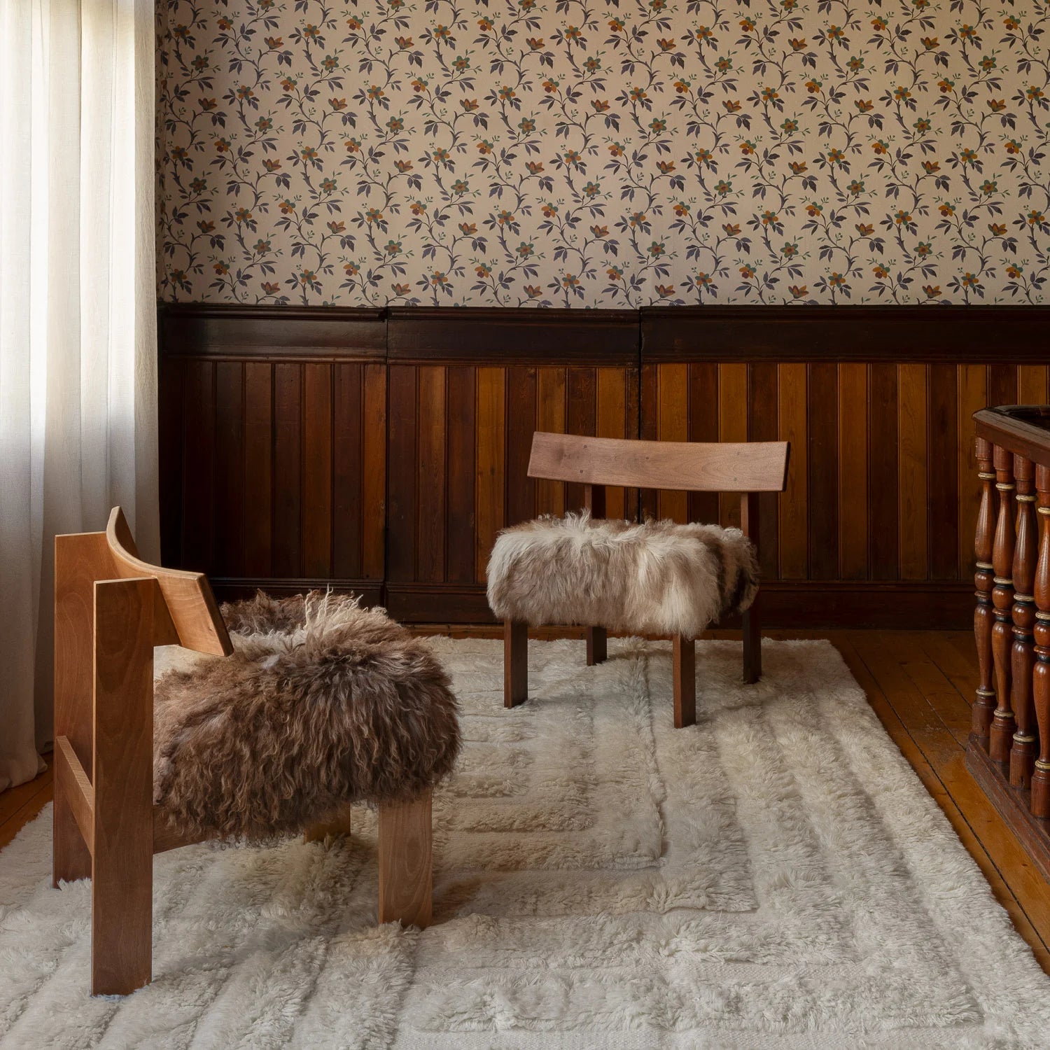 Witte SHAGGY LABYRINTH vloerkleed met lange haren