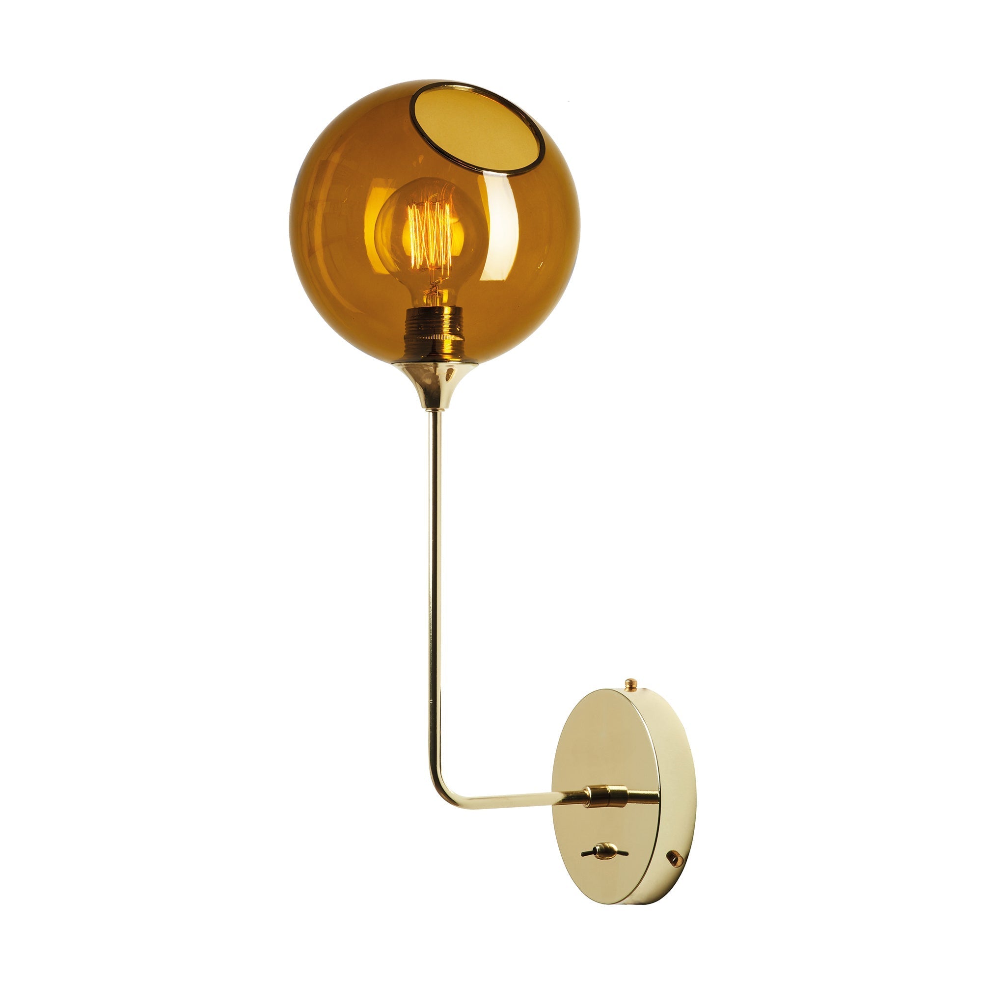 Wandlamp BALLROOM amber glas met gouden voet