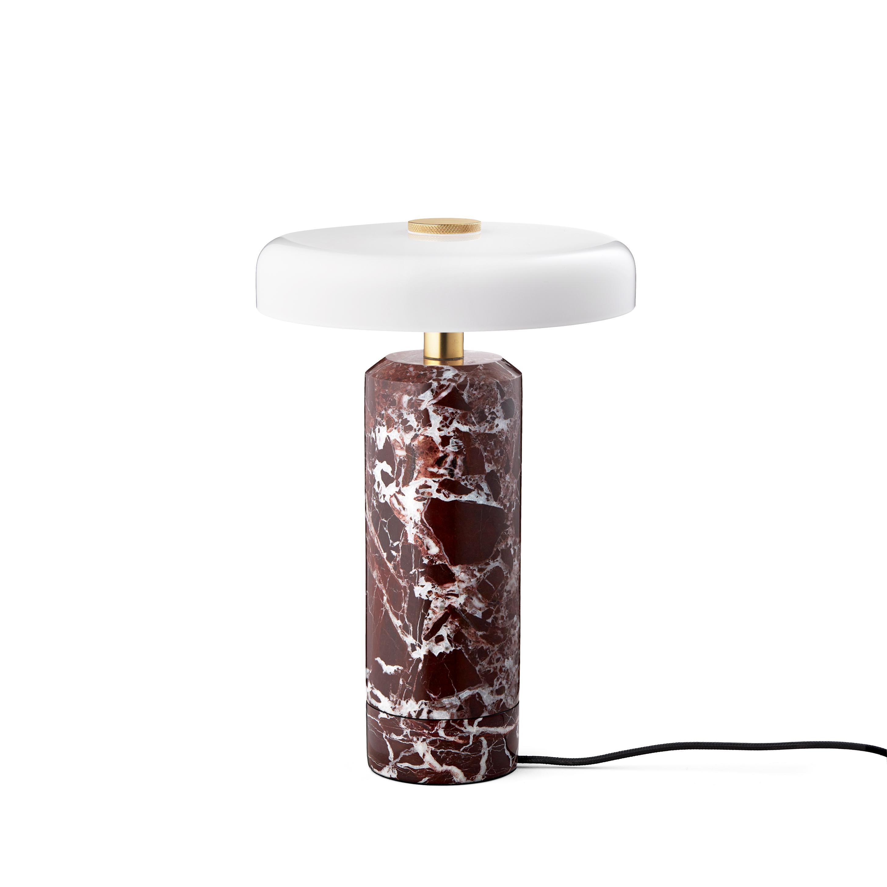 Draagbare lamp TRIP bordeaux marmer met melkachtig wit glas