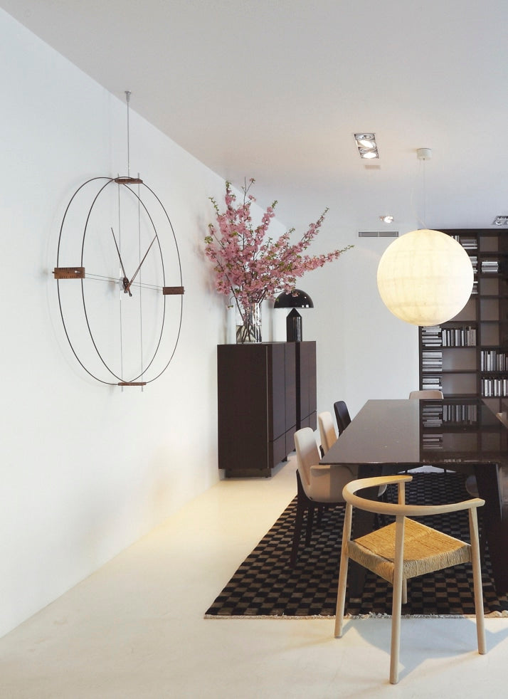 DELMORI wall clock walnut wood with black and chrome