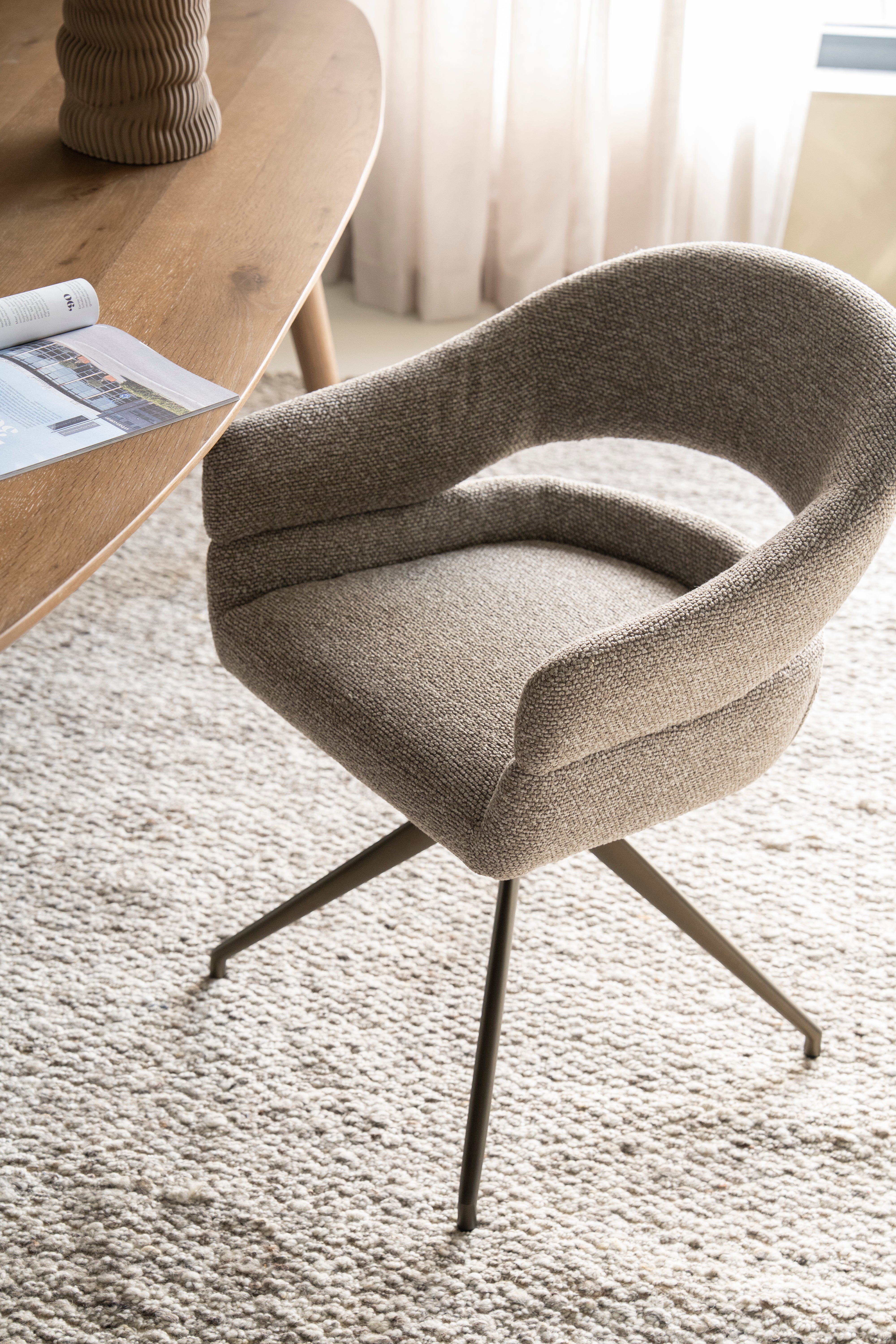 HAILEY beige swivel chair with dark brown base