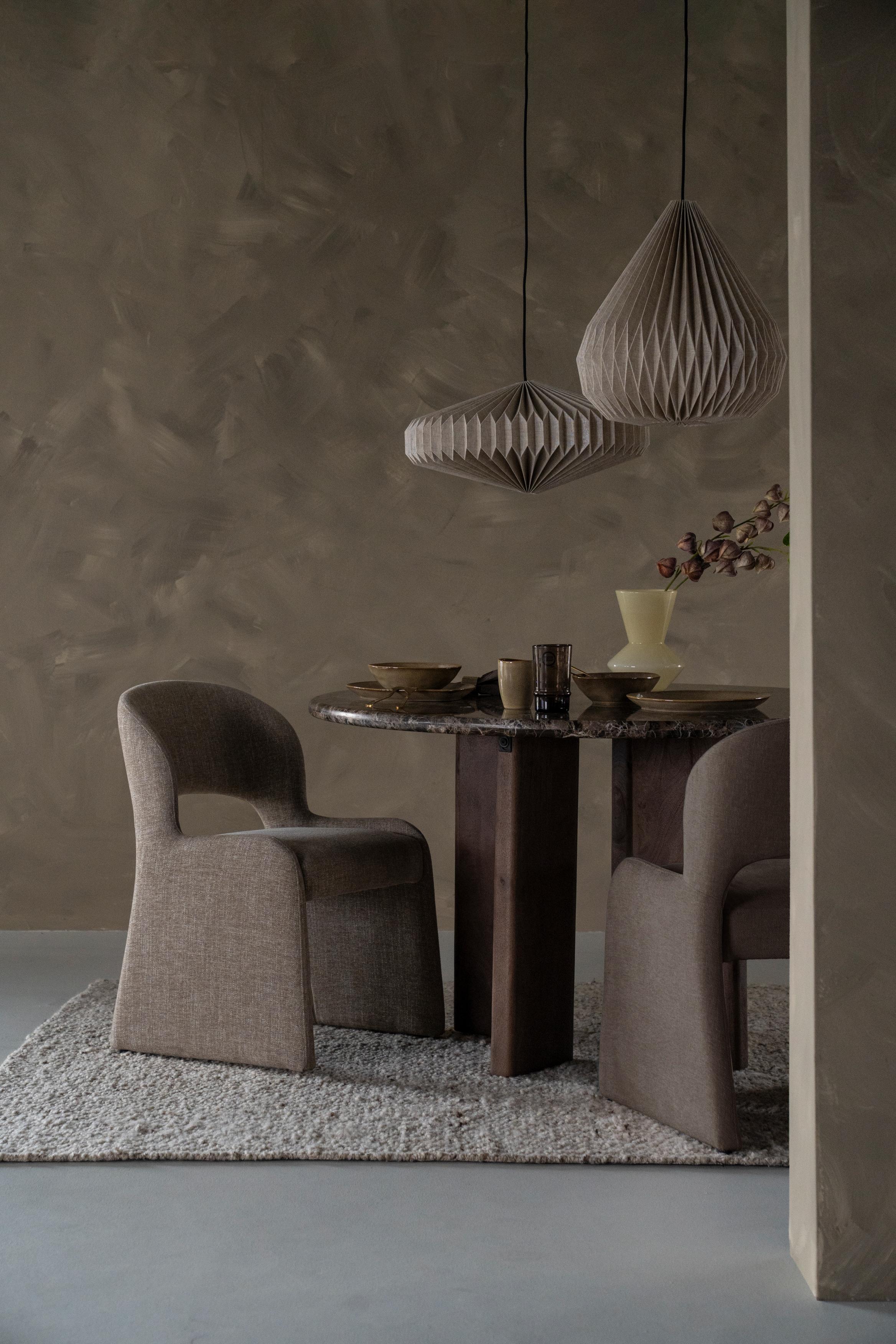 Stół LANDO ciemnobrązowy marmur z drewnianą podstawą