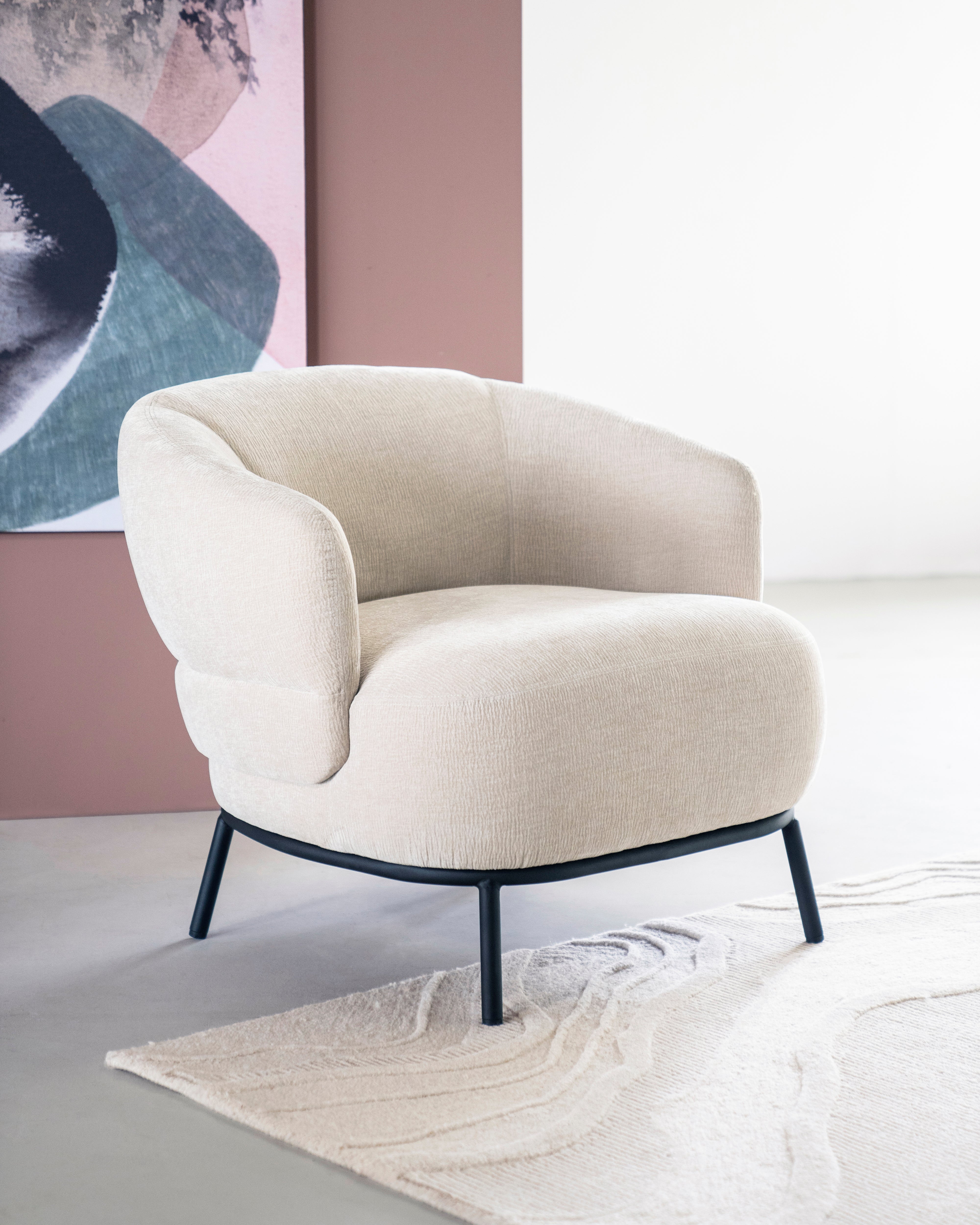 Fauteuil DAVID lichtbeige met zwarte basis