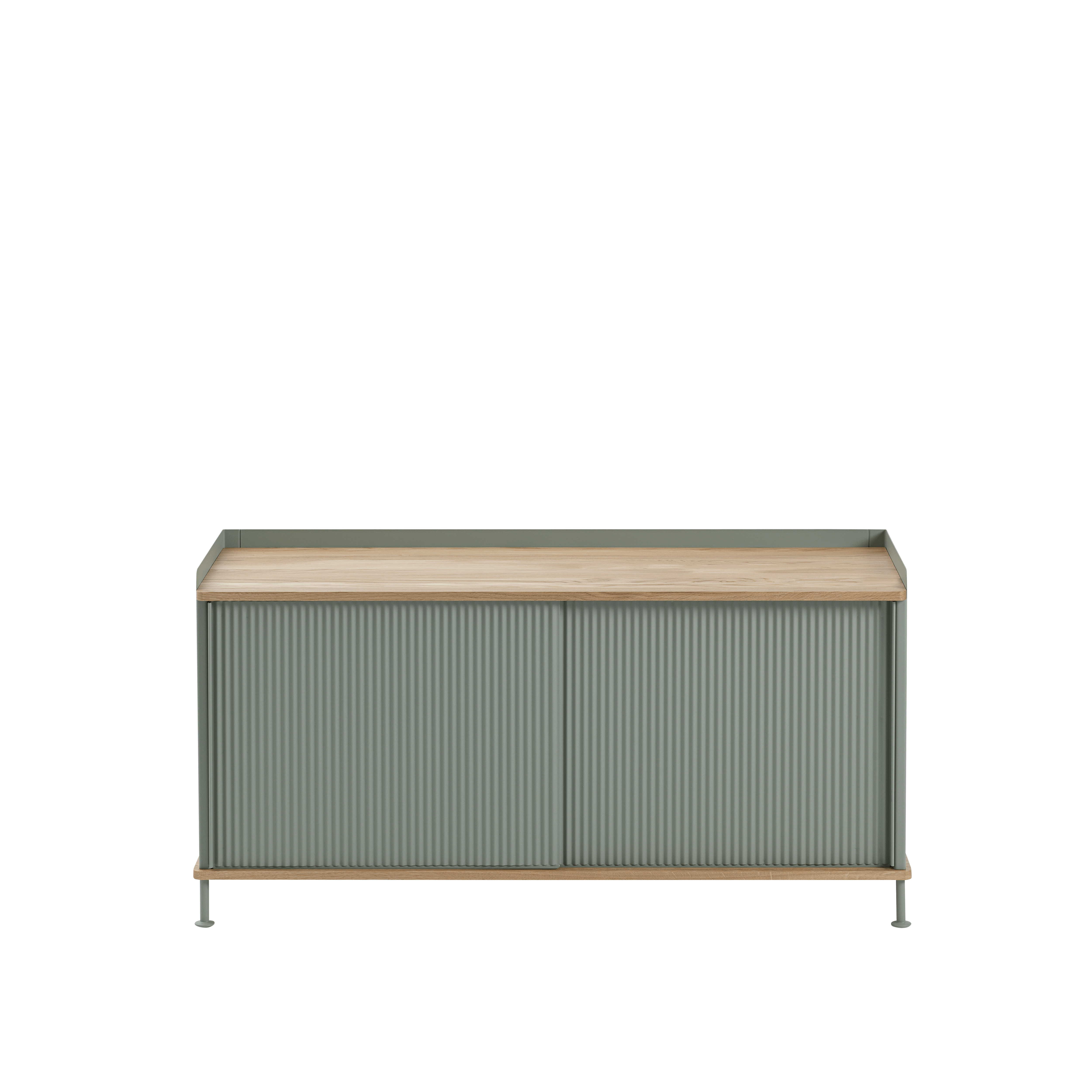 ENFOLD Chest of Drawers in Dirty Green with Oak Top