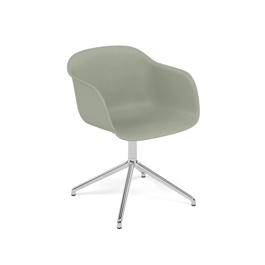 FIBER Swivel Chair with Armrests in Dirty Green