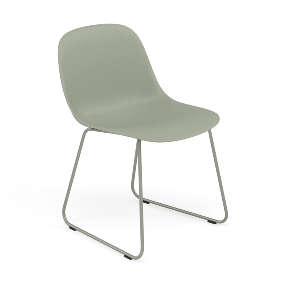 FIBER Chair in Dirty Green with a Steel Sled Base