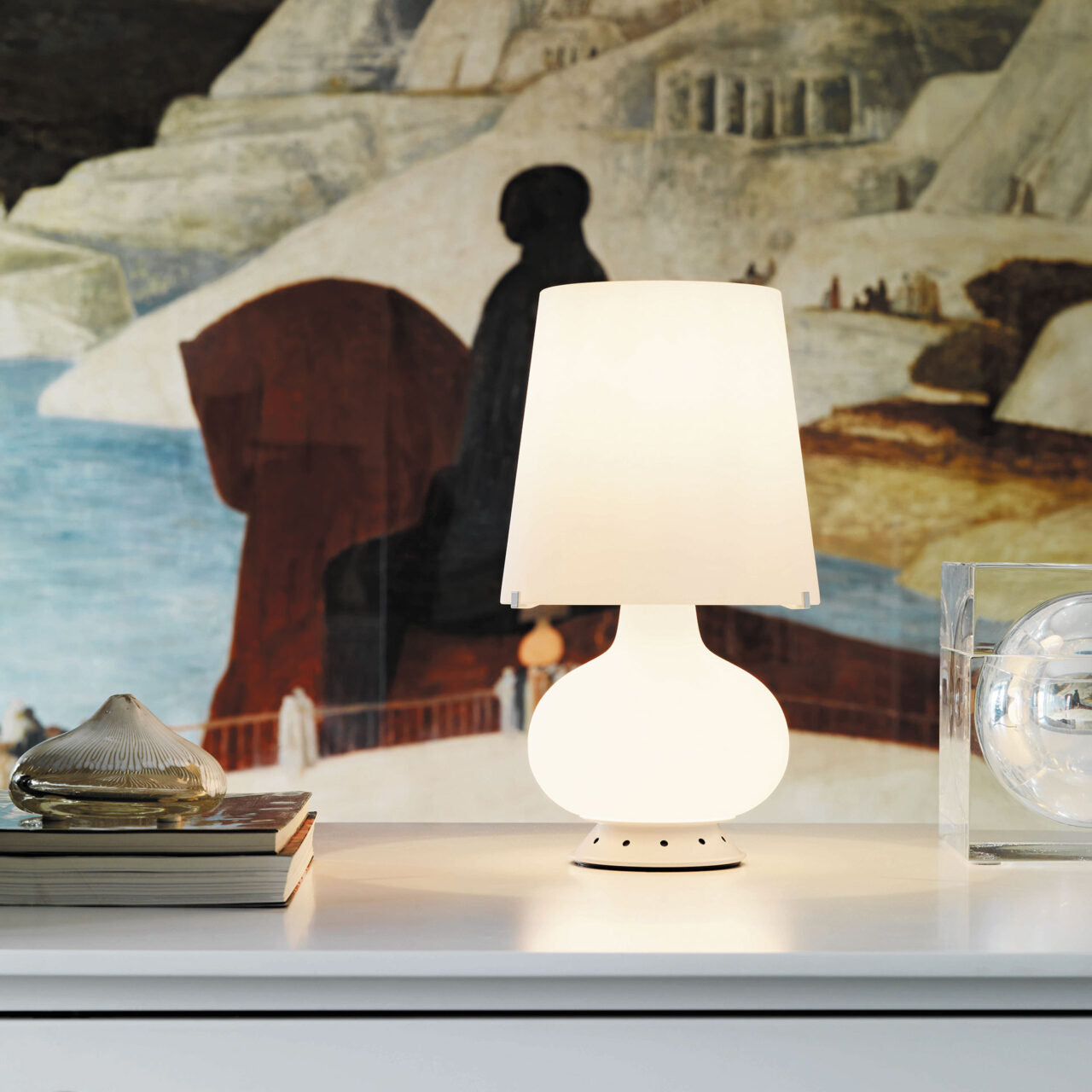 FONTANA Table Lamp 1853 white satin blown glass