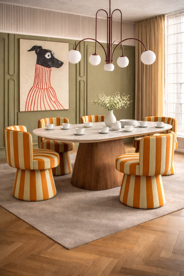 Draaistoel LINEA SOFT in oranje met grijsbeige.