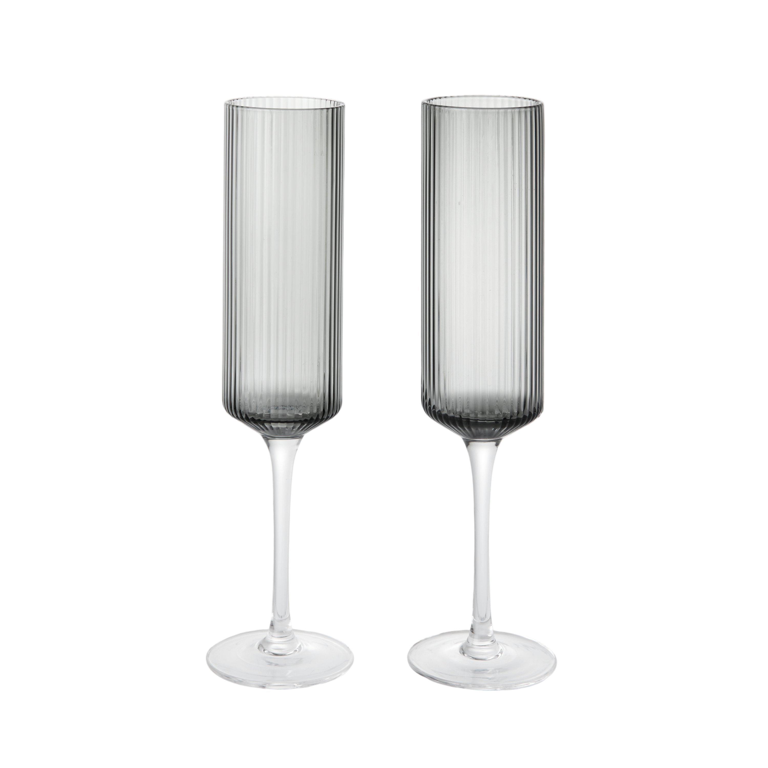 Set von Sektgläsern RIPPLE FLUTES rauchiges Glas