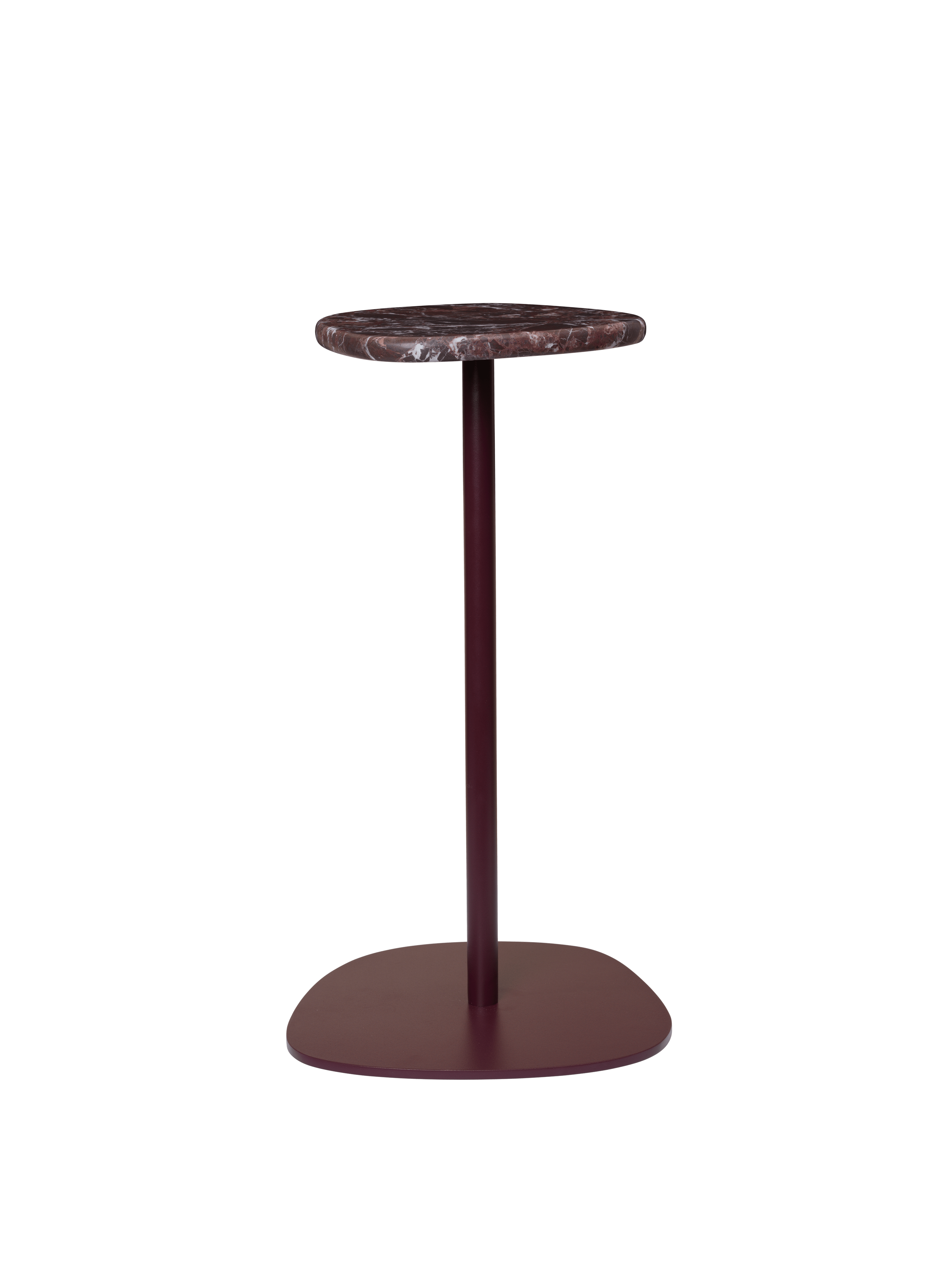 PLYO bijzettafel bordeaux met stalen basis en marmeren blad