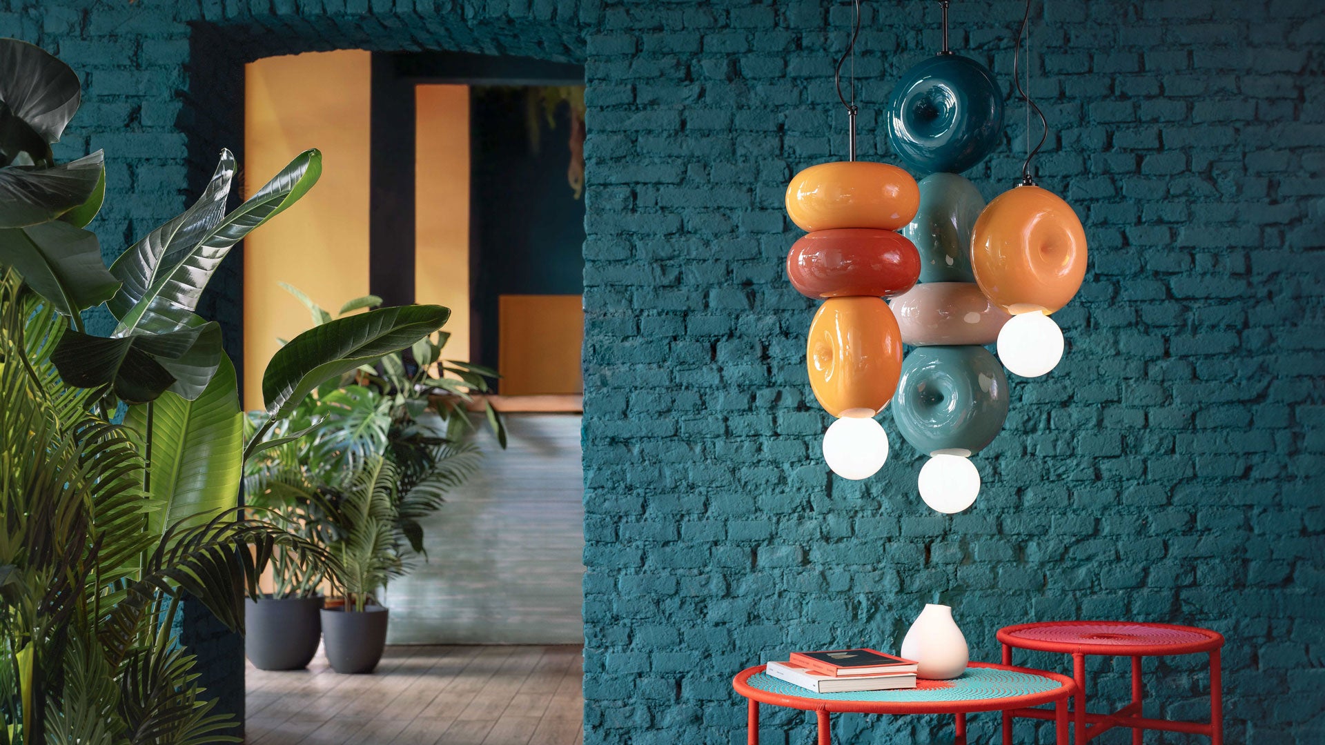 Hanglamp van keramiek BUMBUM petrolgroen met turquoise