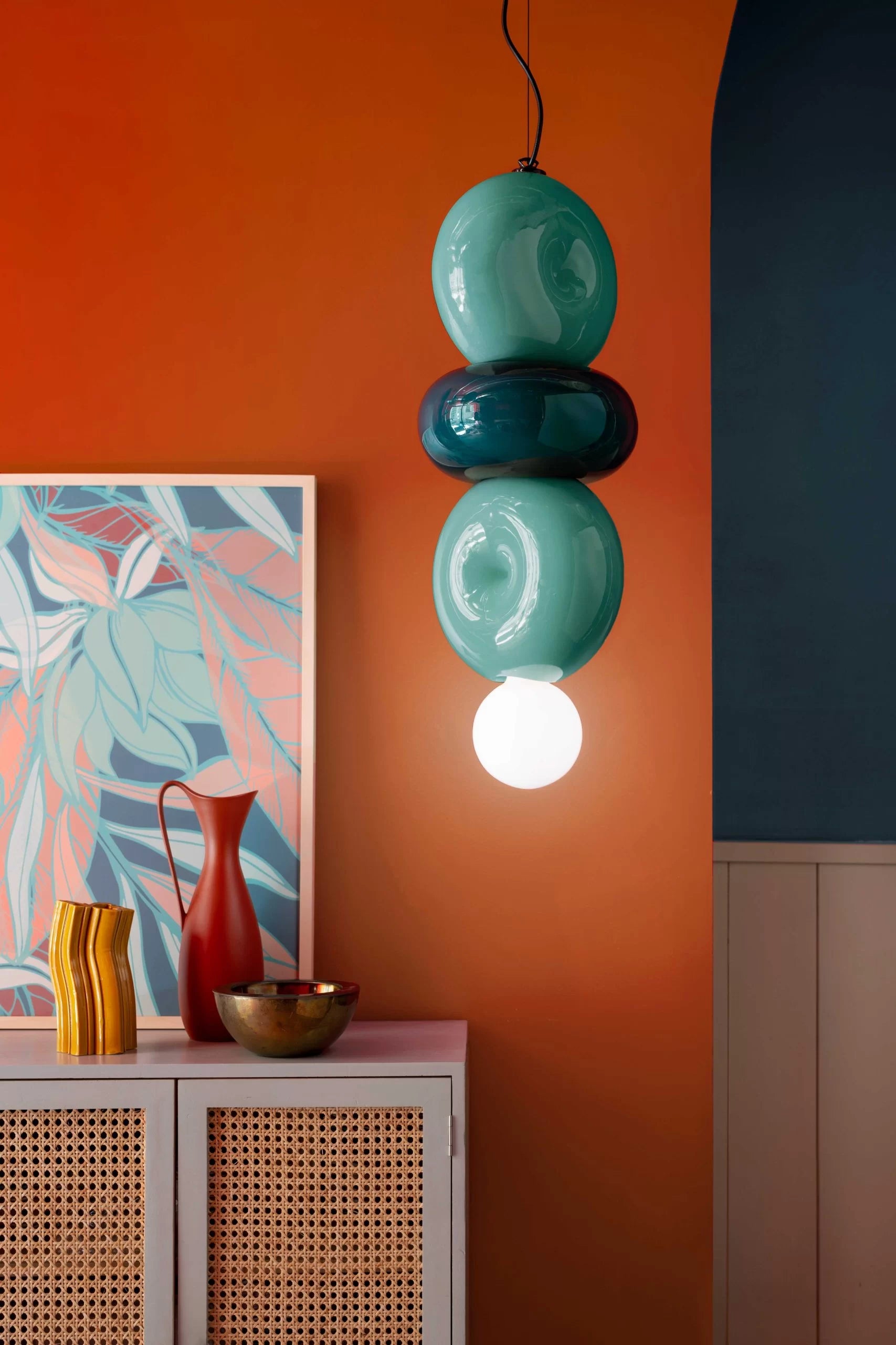 Hanglamp van keramiek BUMBUM petrolgroen met turquoise
