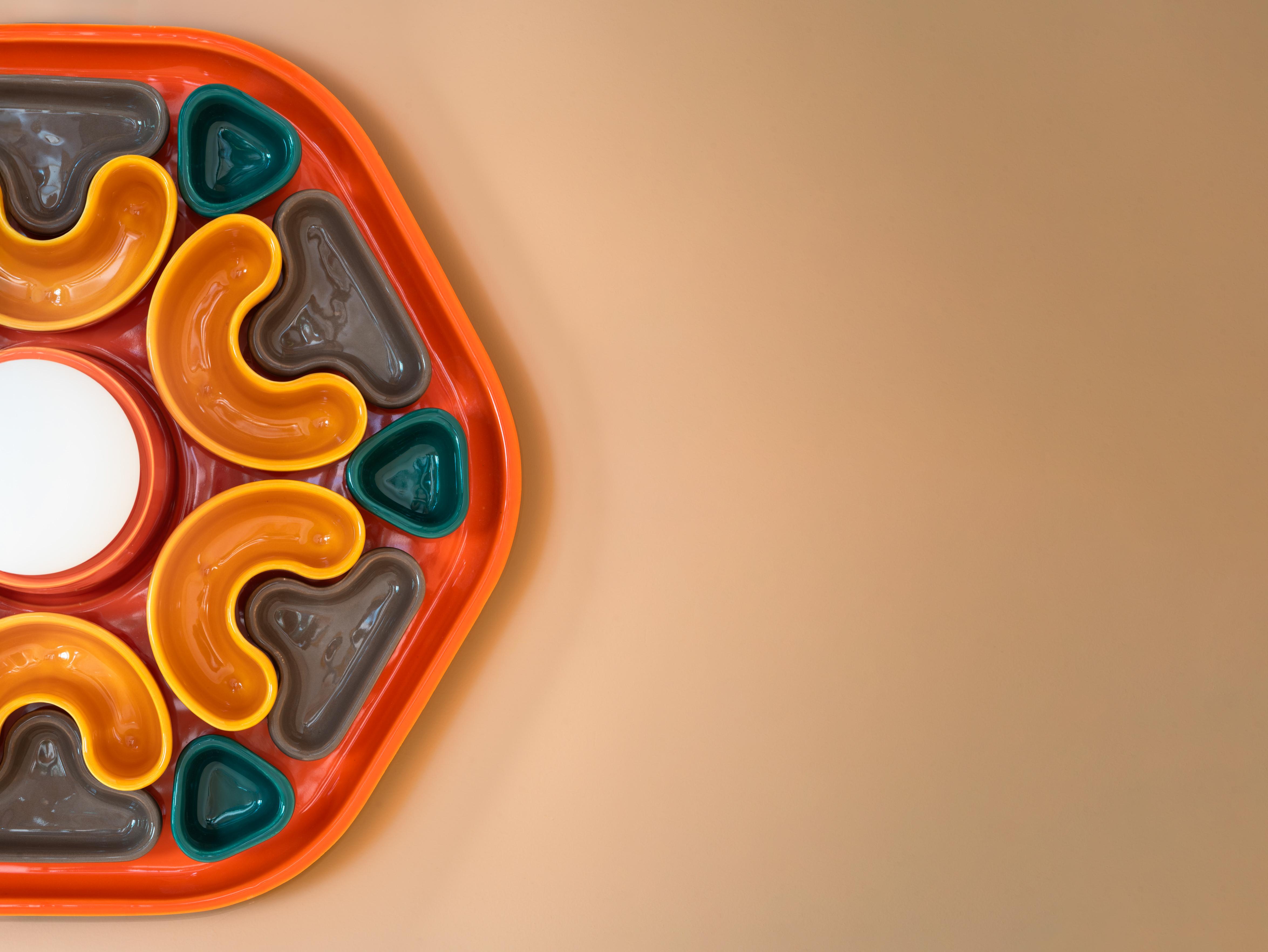 Ceramic wall lamp PHYTIA in orange with yellow, brown, and green