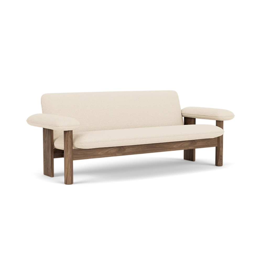 Sofa BRASILIA crème met een notenhouten basis