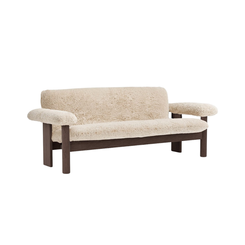BRASILIA Sofa with Sheepskin and Dark Oak Base