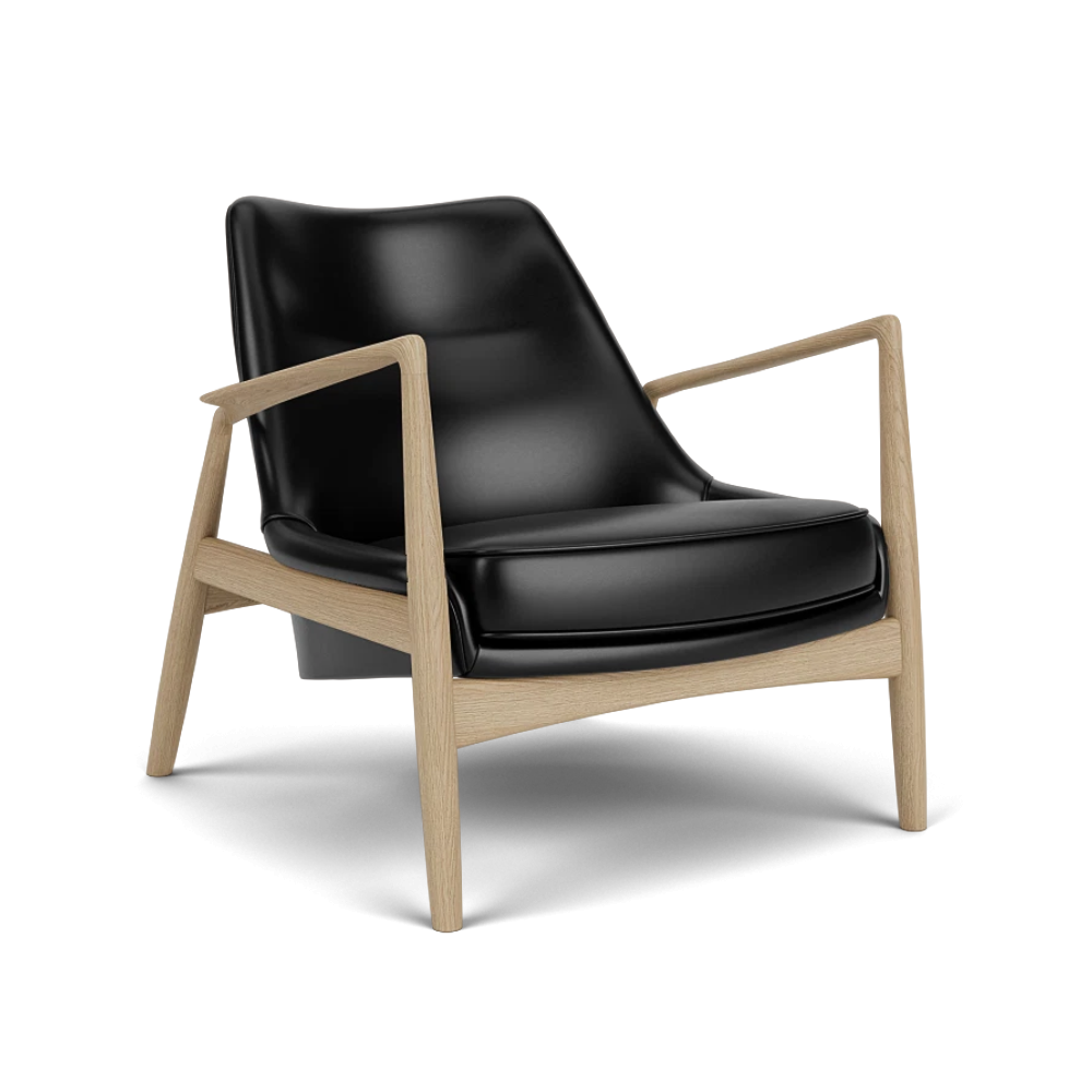 THE SEAL armchair black leather with oak base