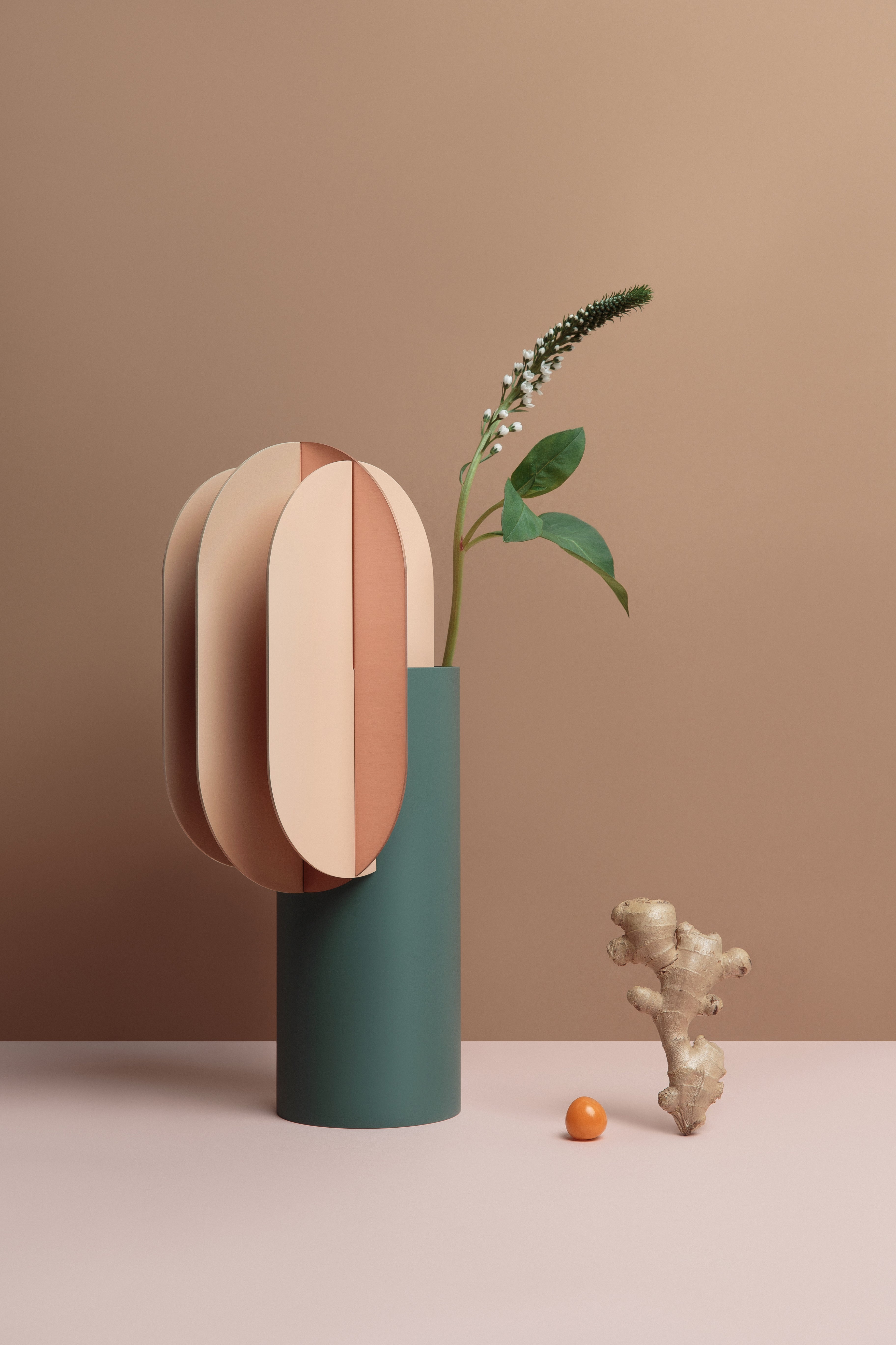 GABO vase green with beige and copper
