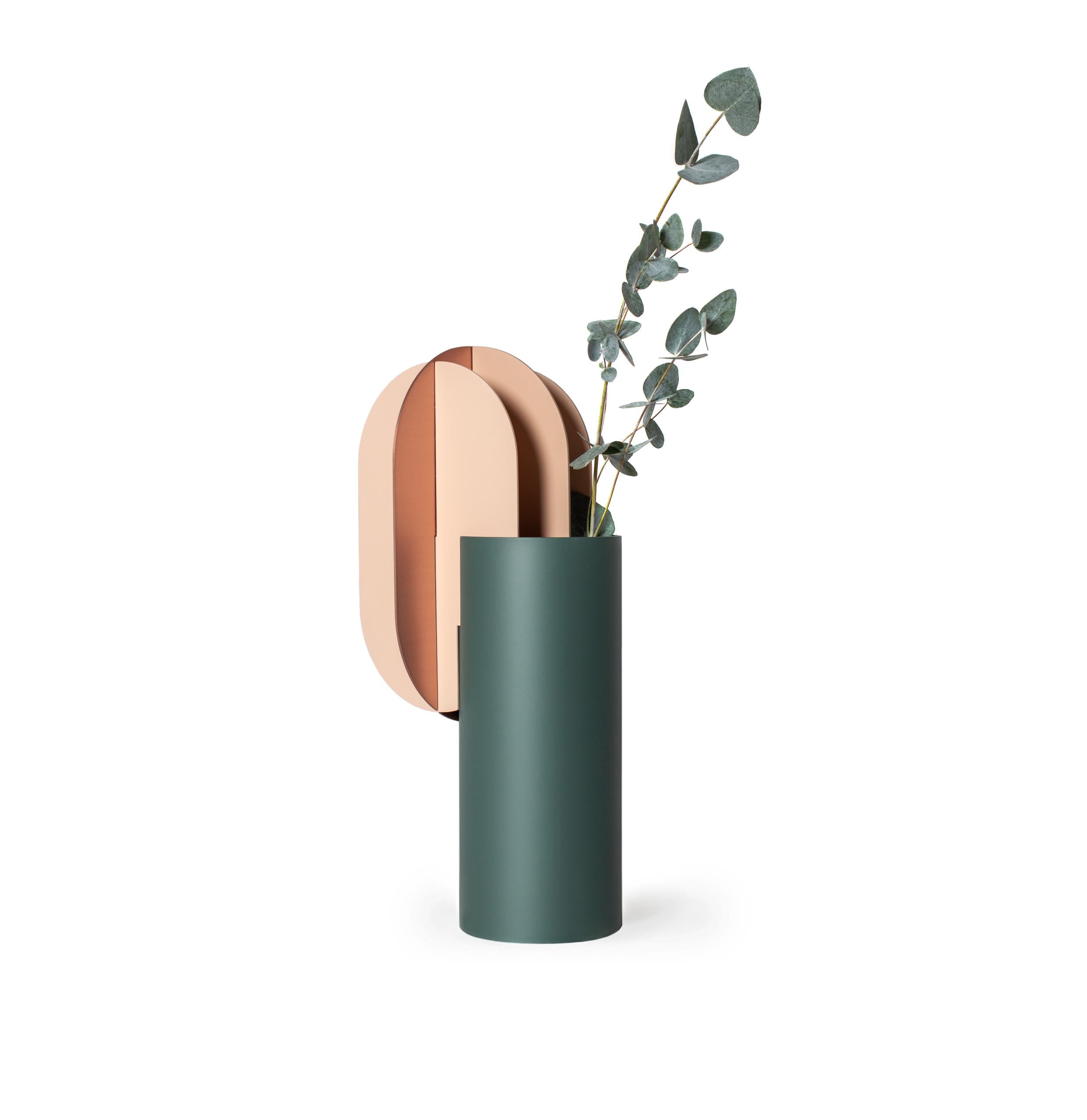 GABO vase green with beige and copper