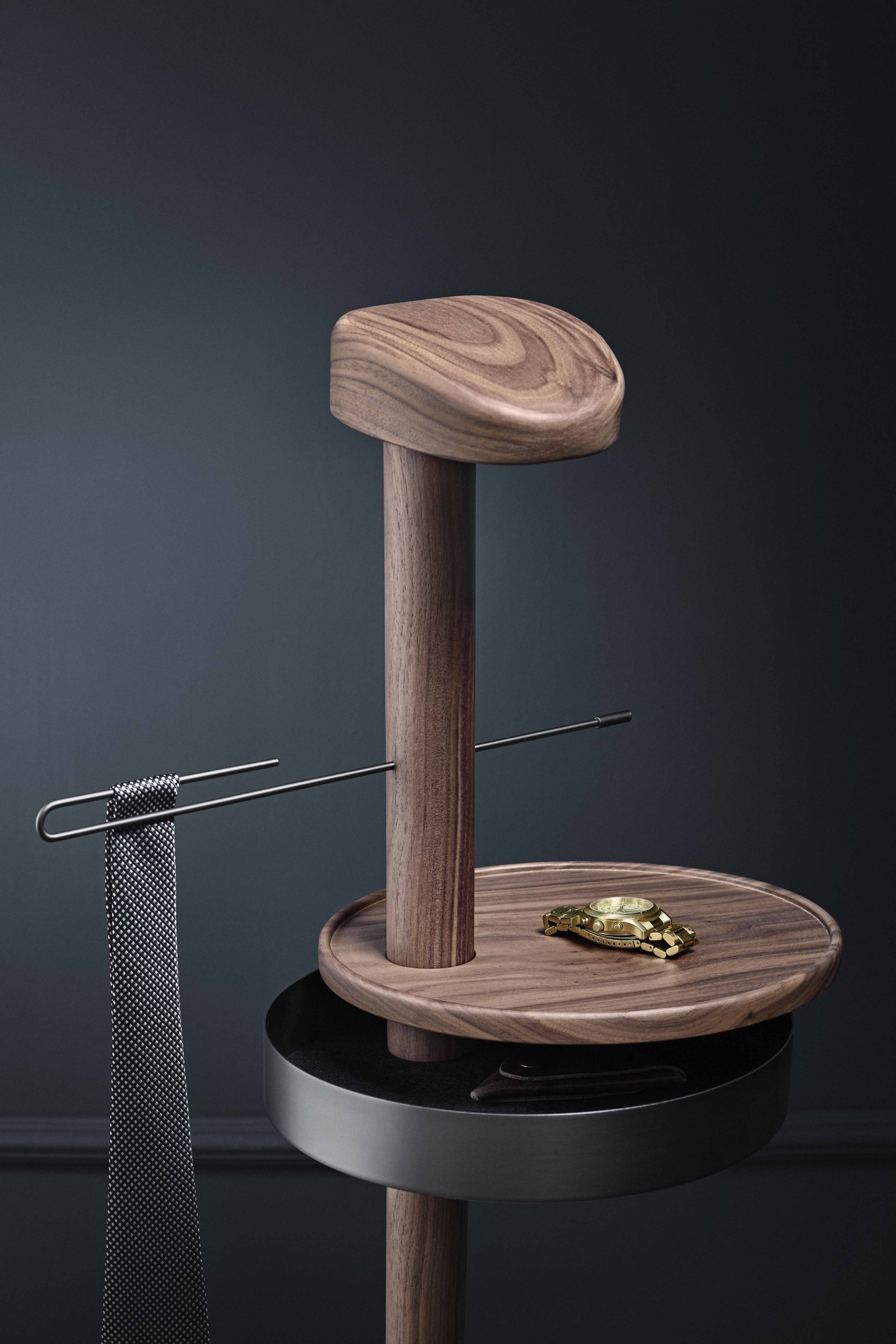 GALAN M coat rack in walnut wood with brown marble and graphite finish