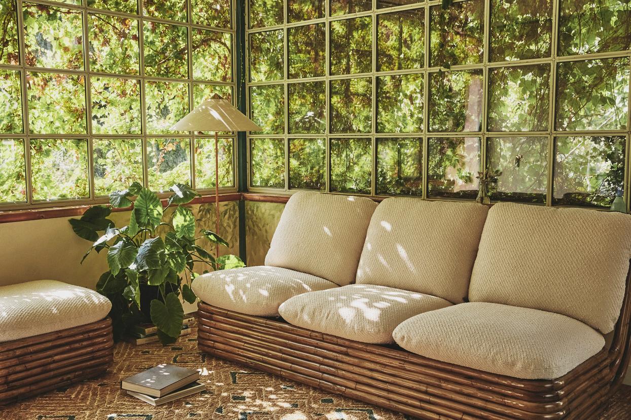 BOHEMIAN Sofa 72 upholstered with a rattan base