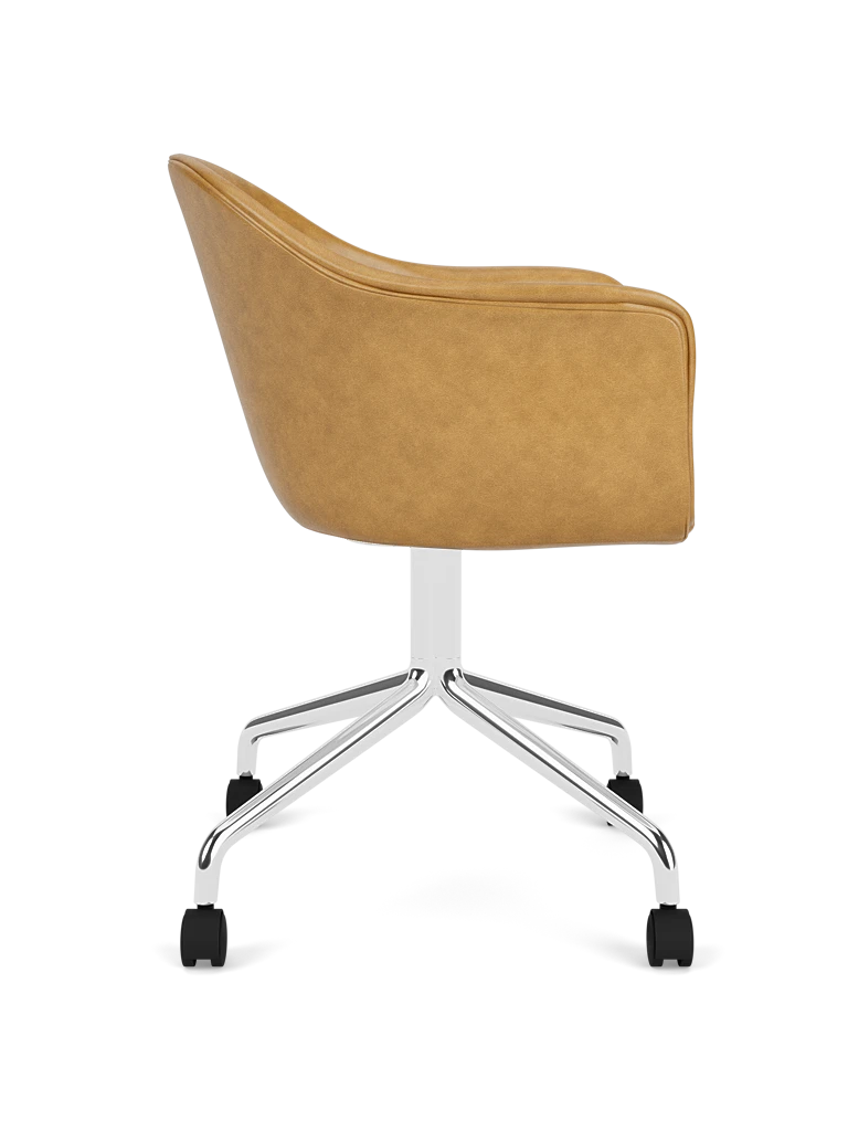 HARBOUR office armchair in cognac leather with aluminum base