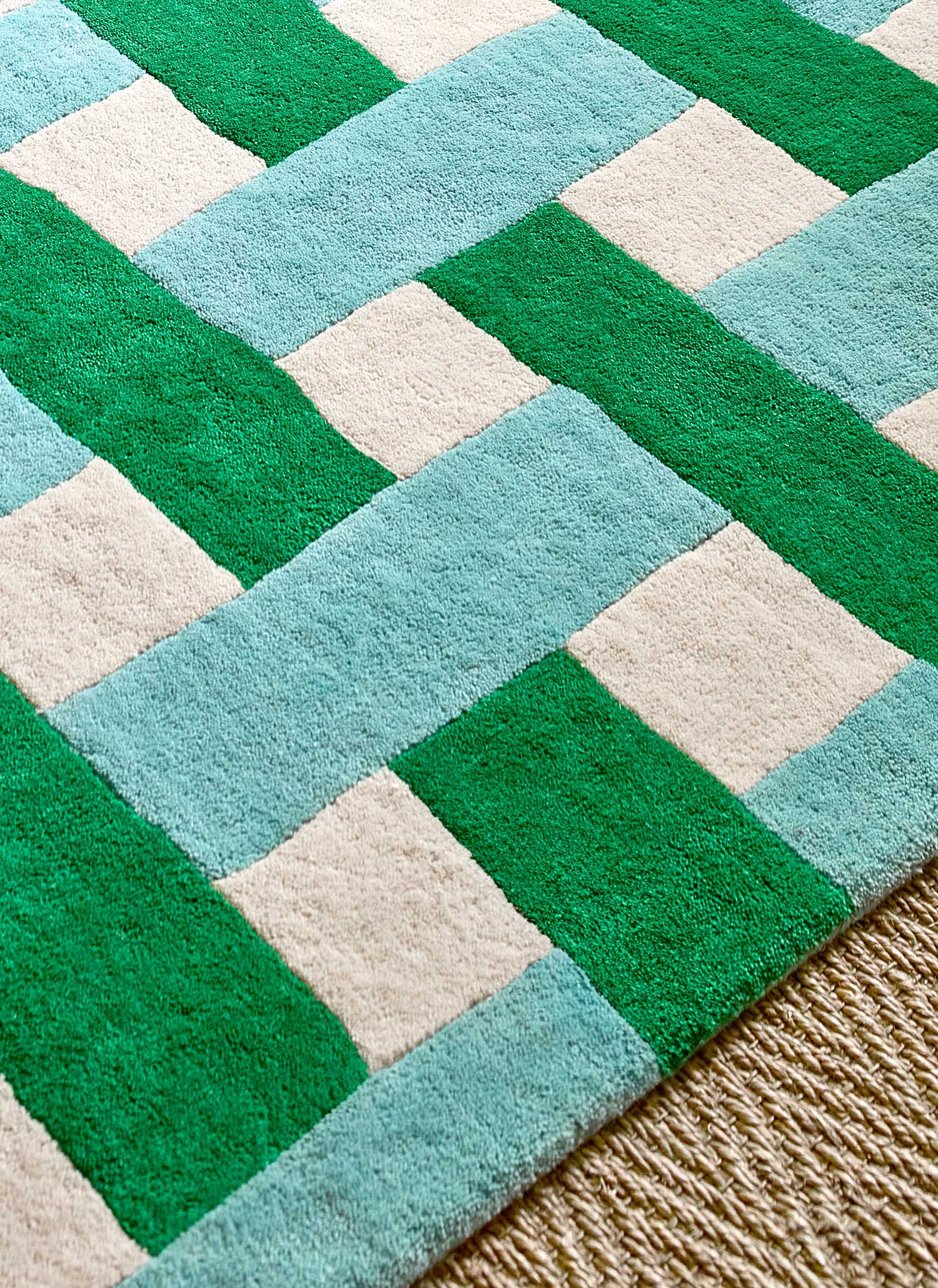 Basketweave rug Emerald Aquamarine green-blue
