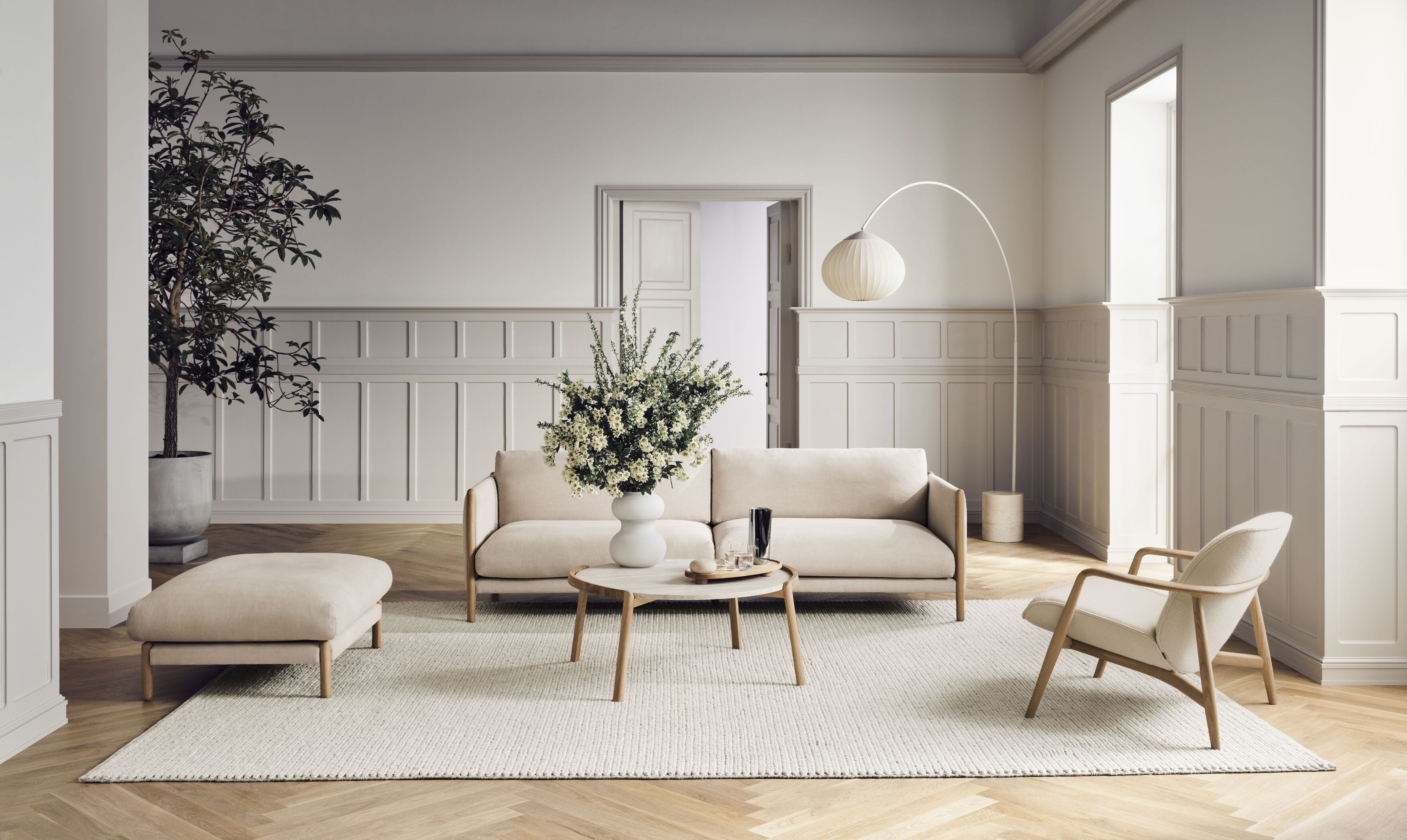 2.5-person sofa Hayden oak base